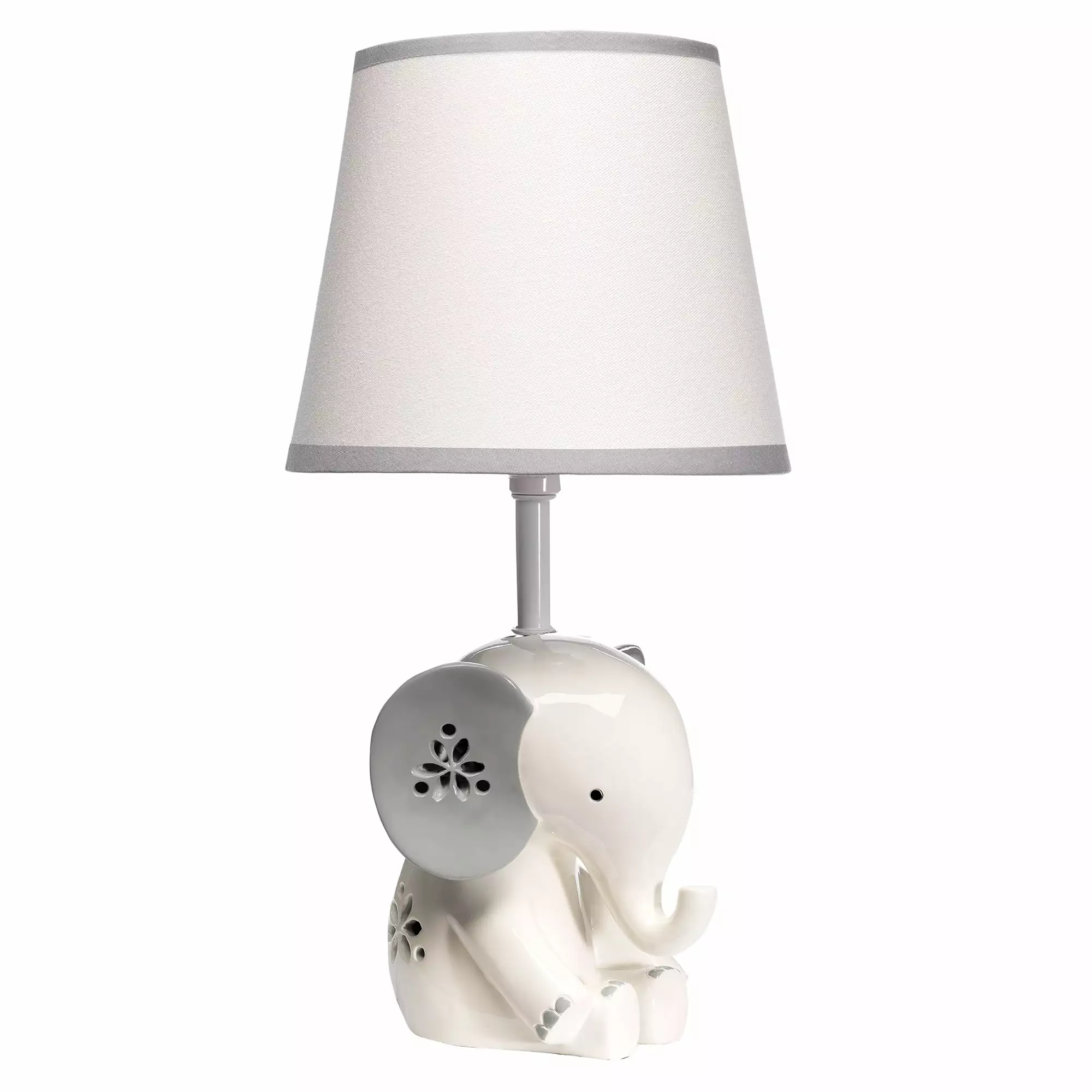 Lambs & Ivy Happy Jungle White/Grey Elephant Nursery Lamp with Shade & Bulb