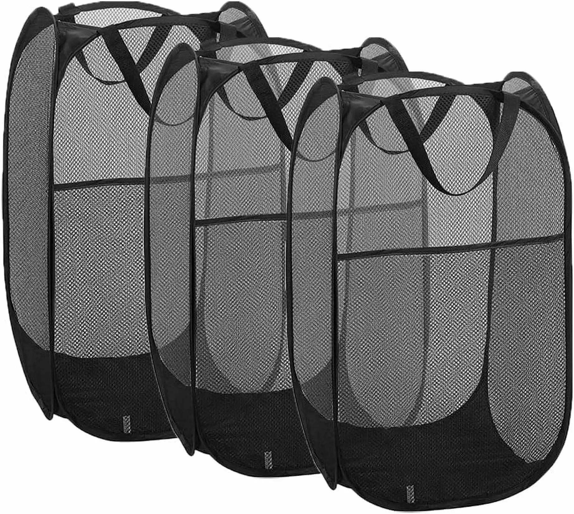 Larpur Pack of 3 Pop Up Laundry Hampers. Collapsible Mesh Clothes Baskets Foldable Laundry Baskets for Home. Dorm. Black. 75L