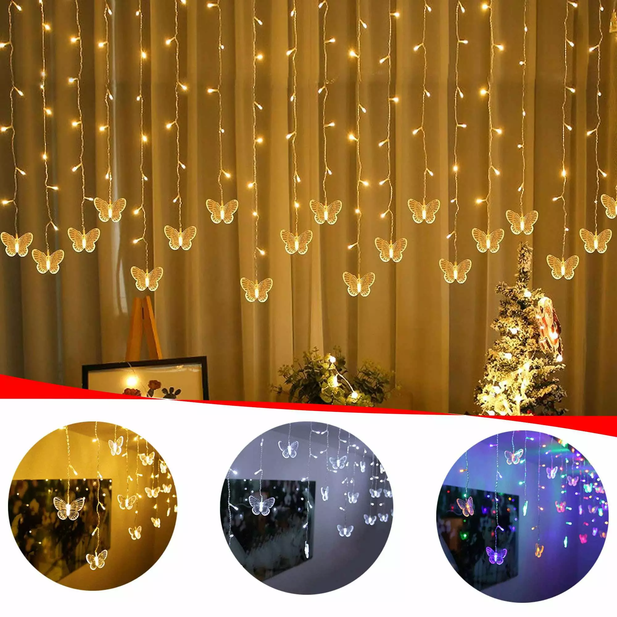 Lava 96 LED Christmas Butterfly Fairy Lights 11.5ft Butterfly Curtain Twinkle Lights for Bedroom Wedding Party Decoration Colorful