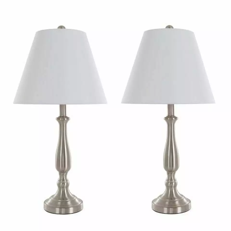 Lavish Home Brushed Steel Table Lamps - Set of 2 Traditional Accent Lights with LED Bulbs