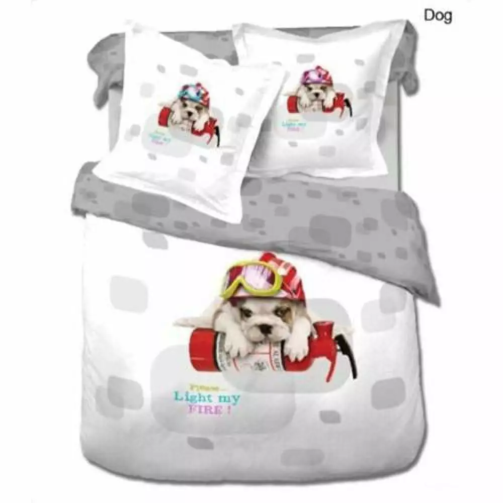 Le Vele - Dog Twin Size 4 Pieces Duvet Cover Set Bedding 100% Cotton LE454T