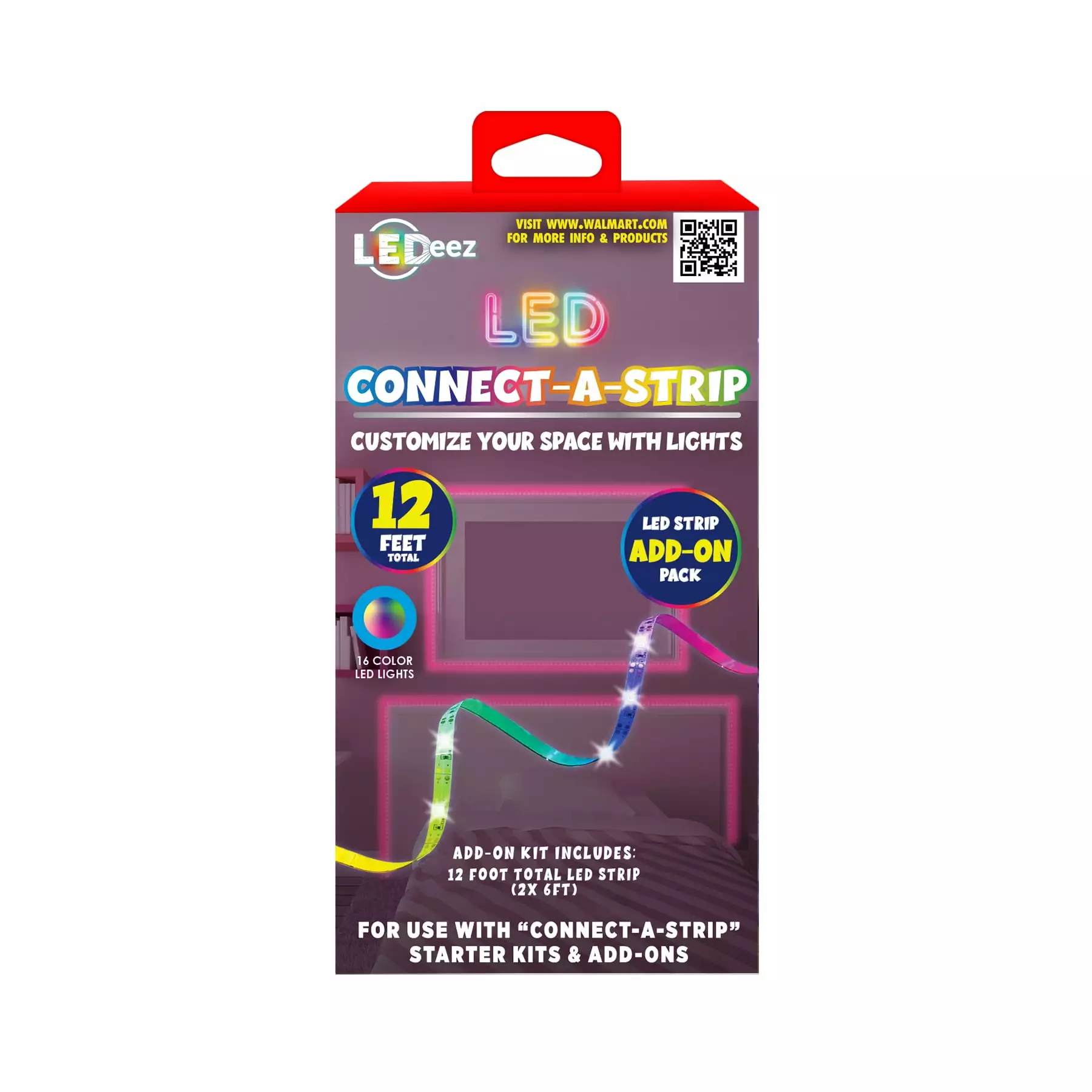 Ledeez Connect-a-Strip Indoor Add-on. 12Ft. 4 Light Modes. 16 Colors for Bedrooms. Game Rooms. and More