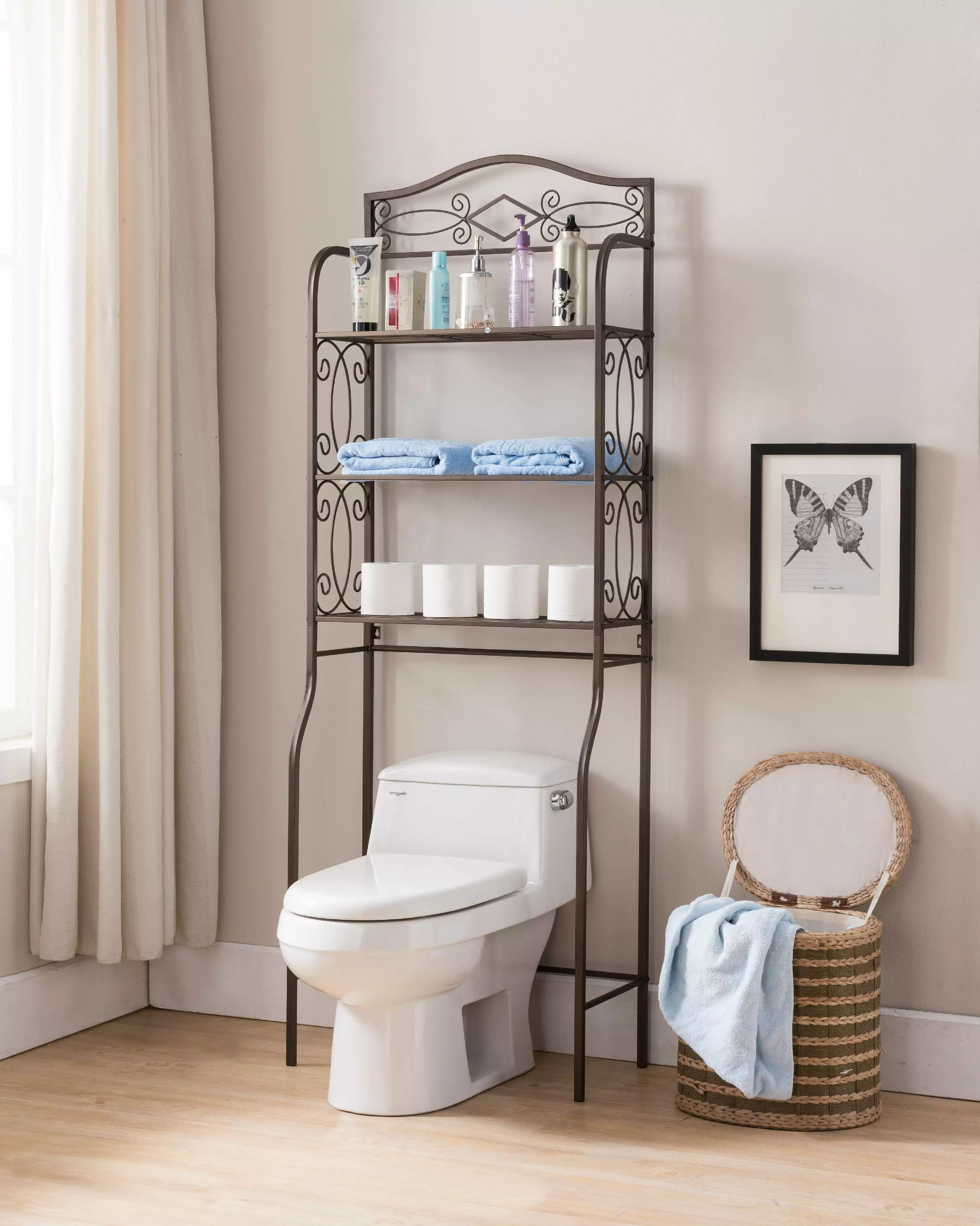 Leeds 3 Tier Over The Toilet Bathroom Storage Spacesaver. Pewter Metal