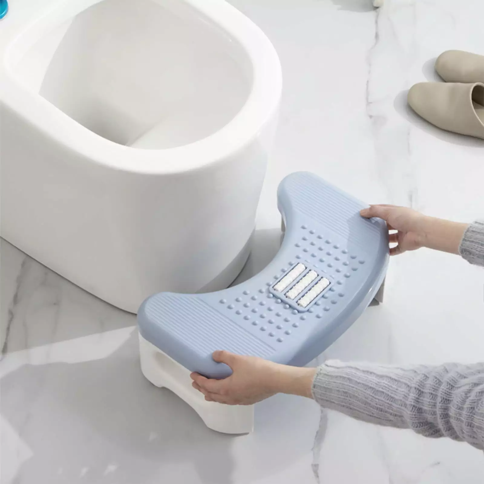 Leesechin Clearance Folding Toilet Stools For Kids & Adults (1 PC).Portable & Universal Squat Toilet Footrest.Massage The Soles Of The Feet.With Non-Slip Base.7 InTall Light blue