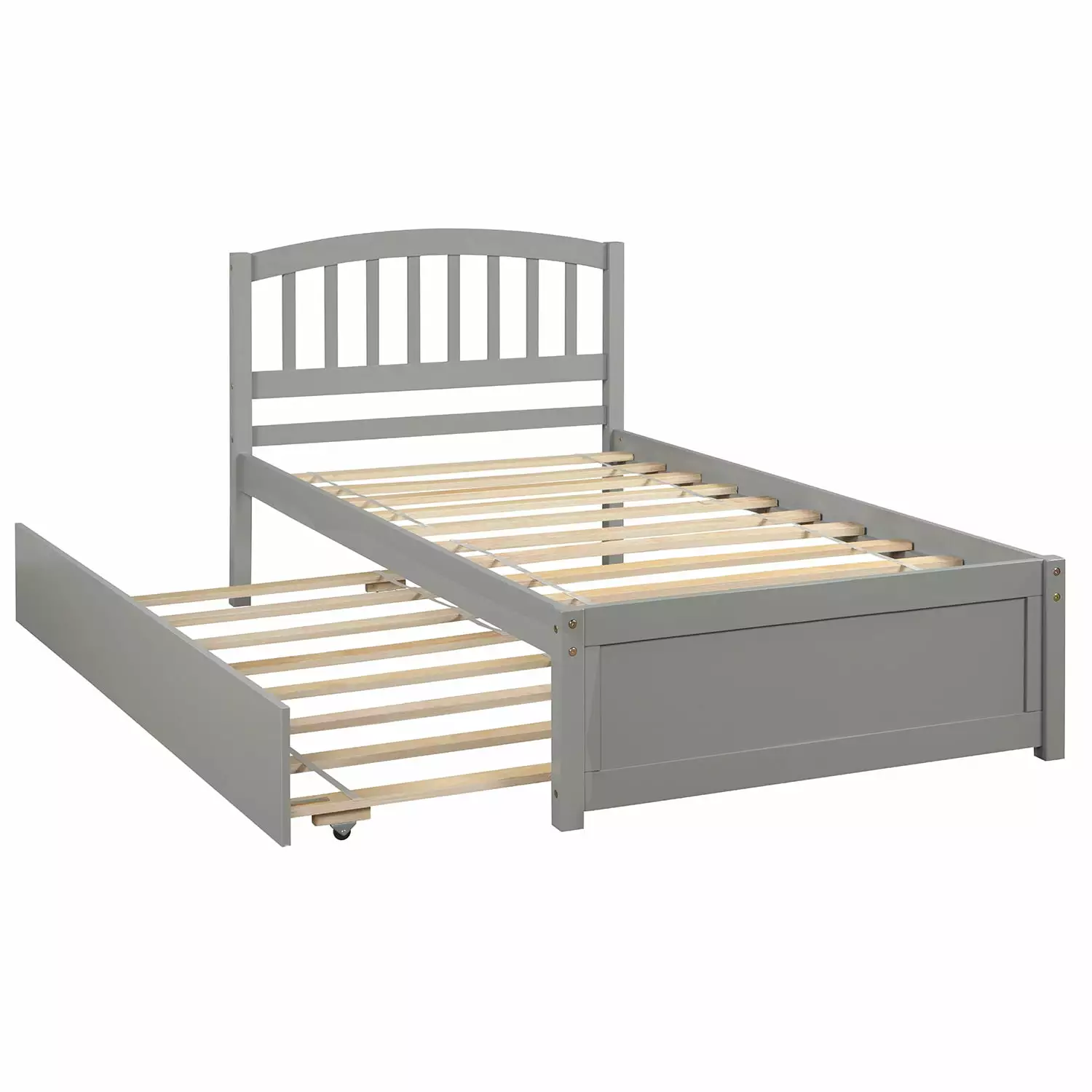 LegaHome Twin Bed Frame with Trundle. Wood Platform Bed with Headboard. Twin Size Trundle Bed for Kids Boys Girls. Twin Bed with Trundle Included. No Box Spring Needed. Gray