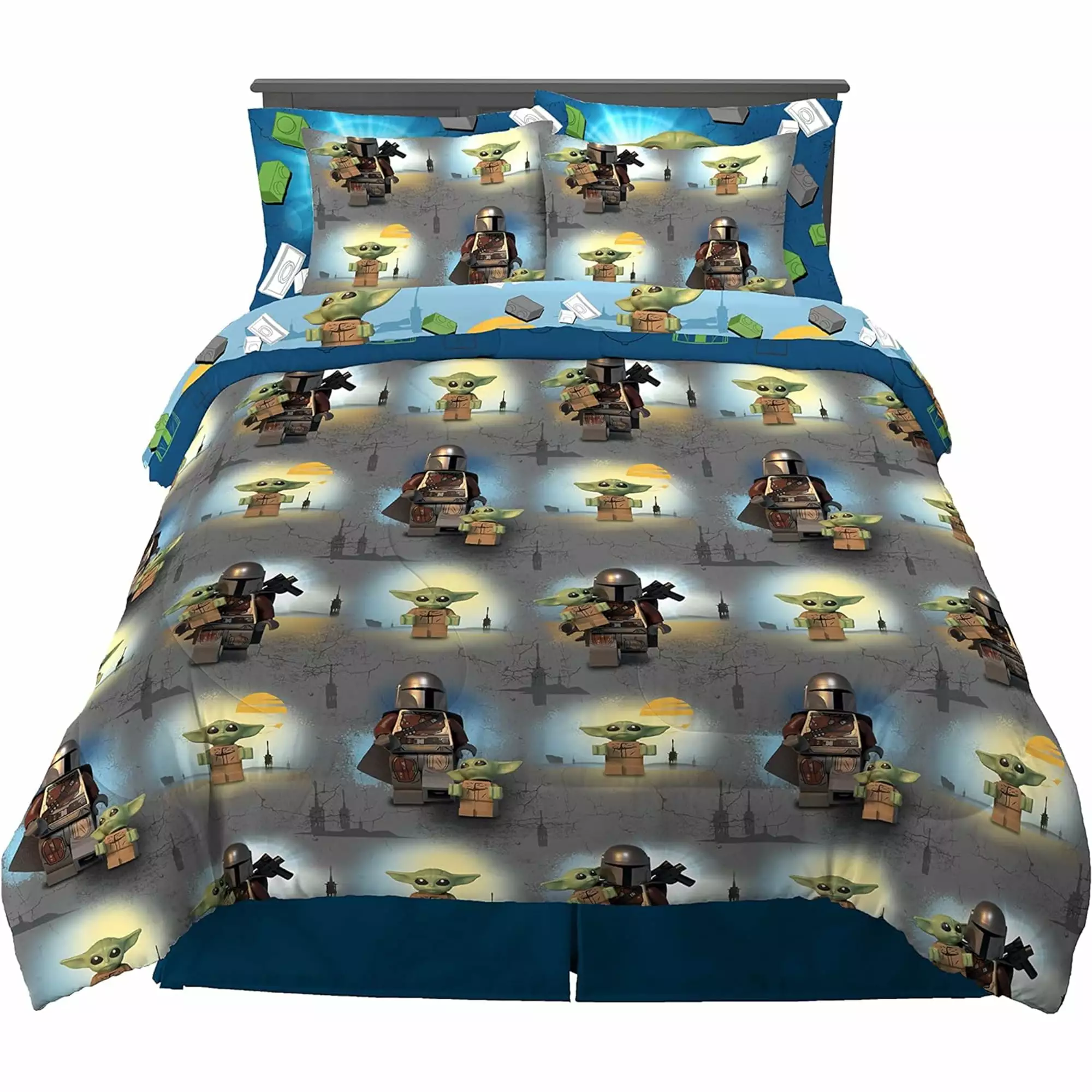 Lego Mandalorian 7 Piece Full Size Bedding Super Soft Bed Comforter and Sheet Set with Sham for Kids