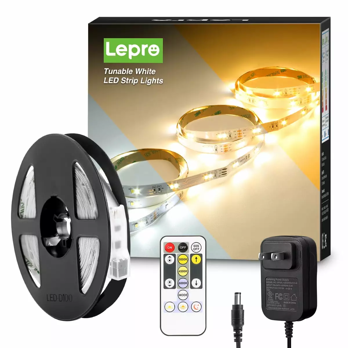 Lepro LED Light for Bedroom 16.4ft . 300 LEDs .3000K-6000K Tunable White Dimmable Super Bright LED Tape Lights with Remote . Strong 3M Adhesive. Suitable for Home. Kitchen. Under Cabinet. Bedroom