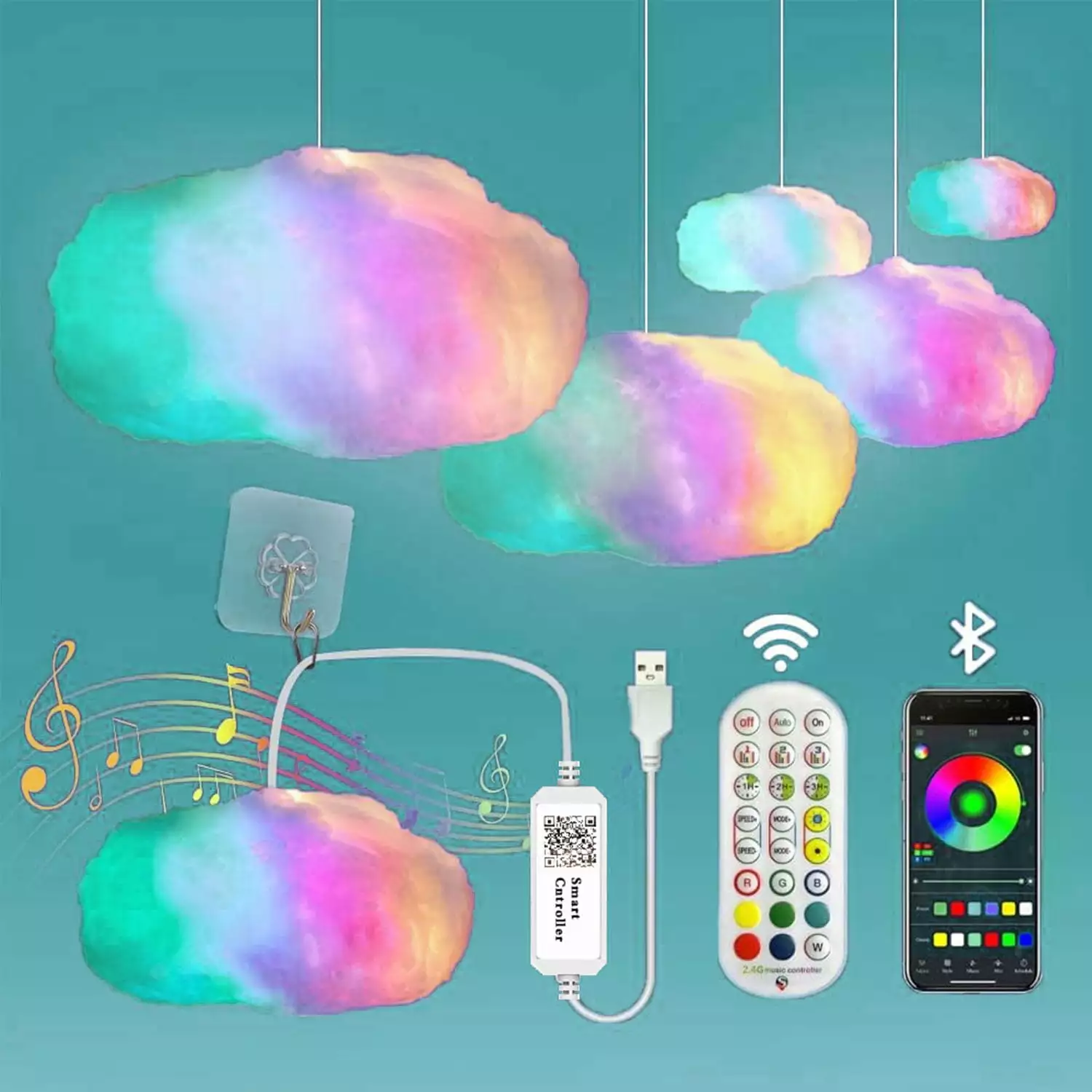 Lichaser LED Cloud Light for Bedroom. Floating Cloud Light with Remote and App Control. RGB Cool Cloud Lamp for Kids Room. Ceiling. Class Room (20*12inch)