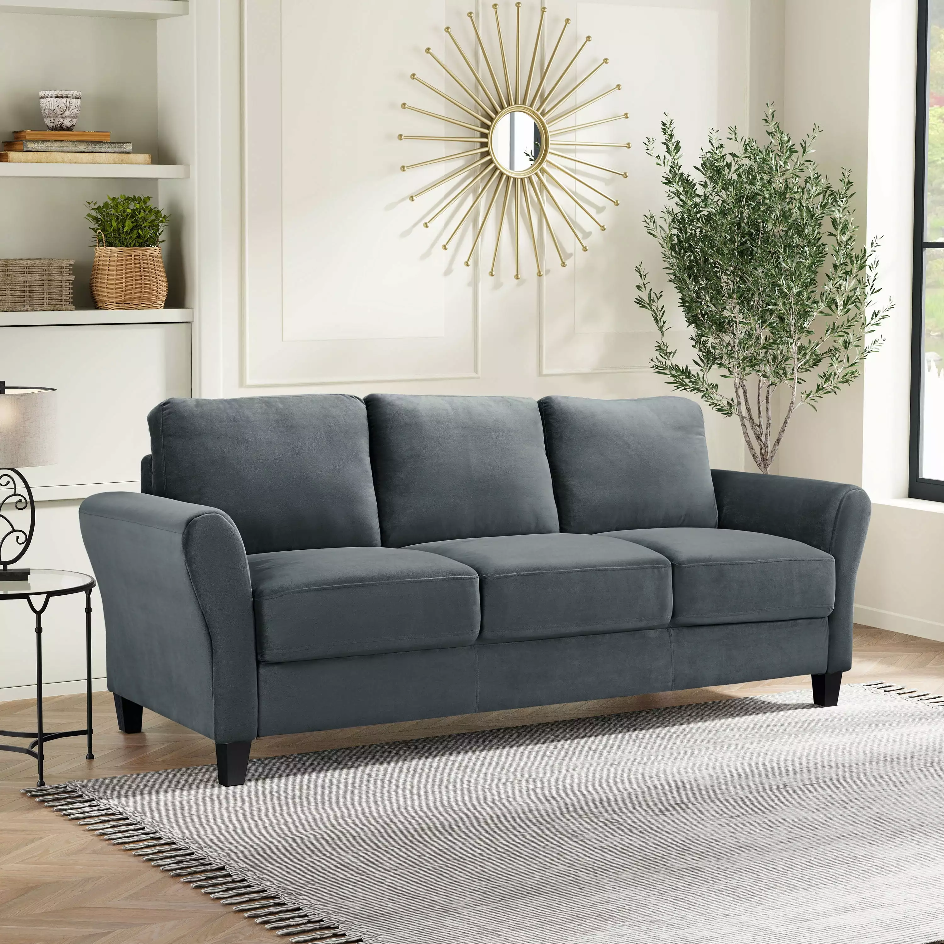 Lifestyle Solutions Alexa Sofa with Rolled Arms. Gray Fabric