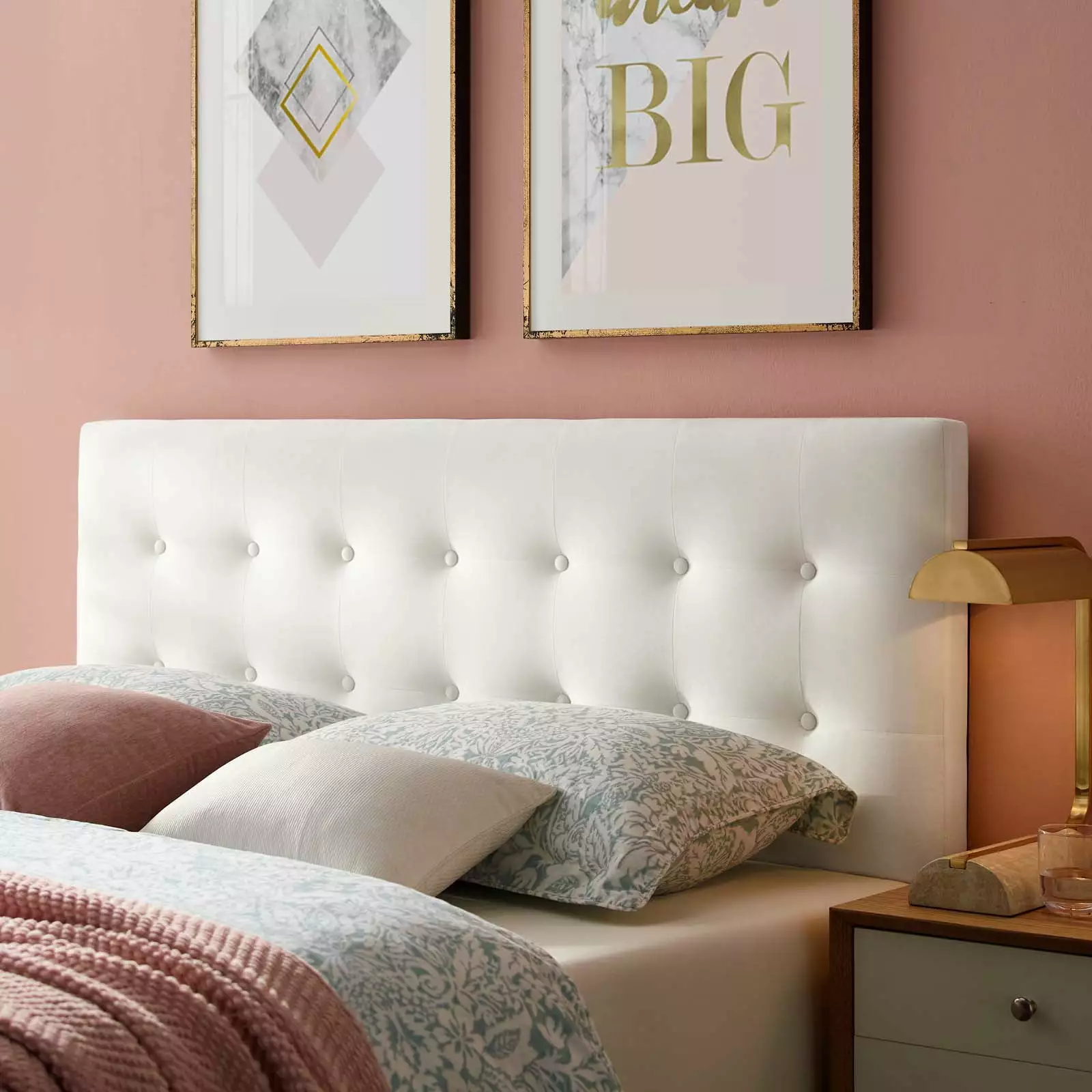 Lily Queen Biscuit Tufted Performance Velvet Headboard in White