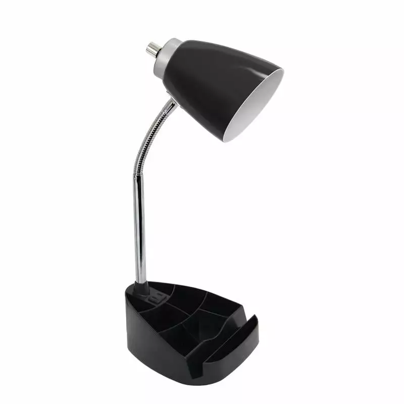 LimeLights Gooseneck Organizer Desk Lamp w/ Power Outlet with Black SHade