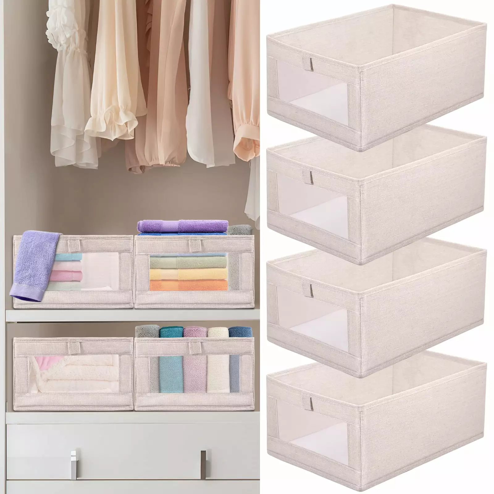 Linen Closet Organizers and Storage. Foldable Closet Storage Bins with Clear Window. Linen Closet Baskets for Closet Organization