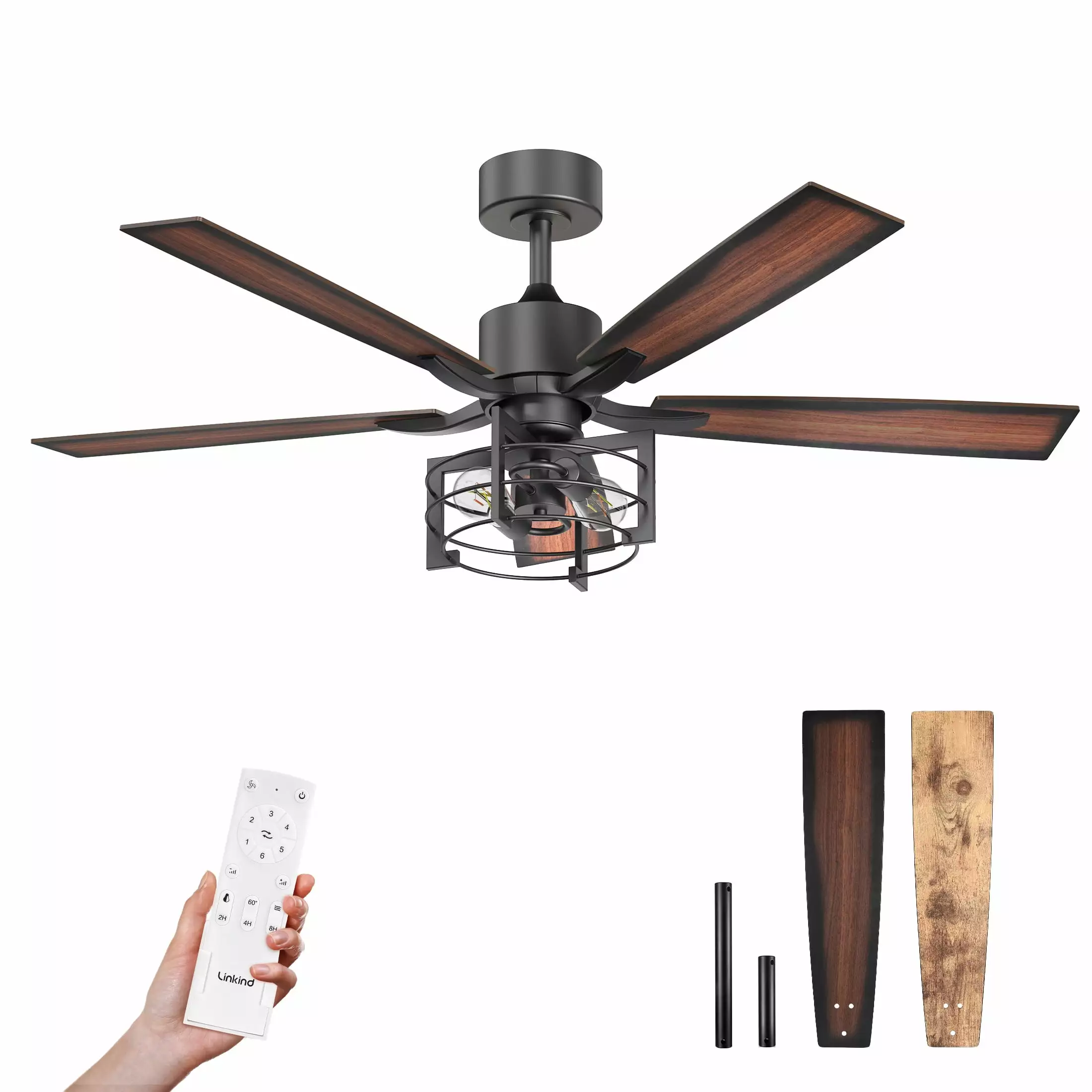 Linkind 52 inch Ceiling Fan with Light Kit. Matte Black. 5 Blades. Remote Control. Reverse Airflow. 6 Speeds. Dimmable