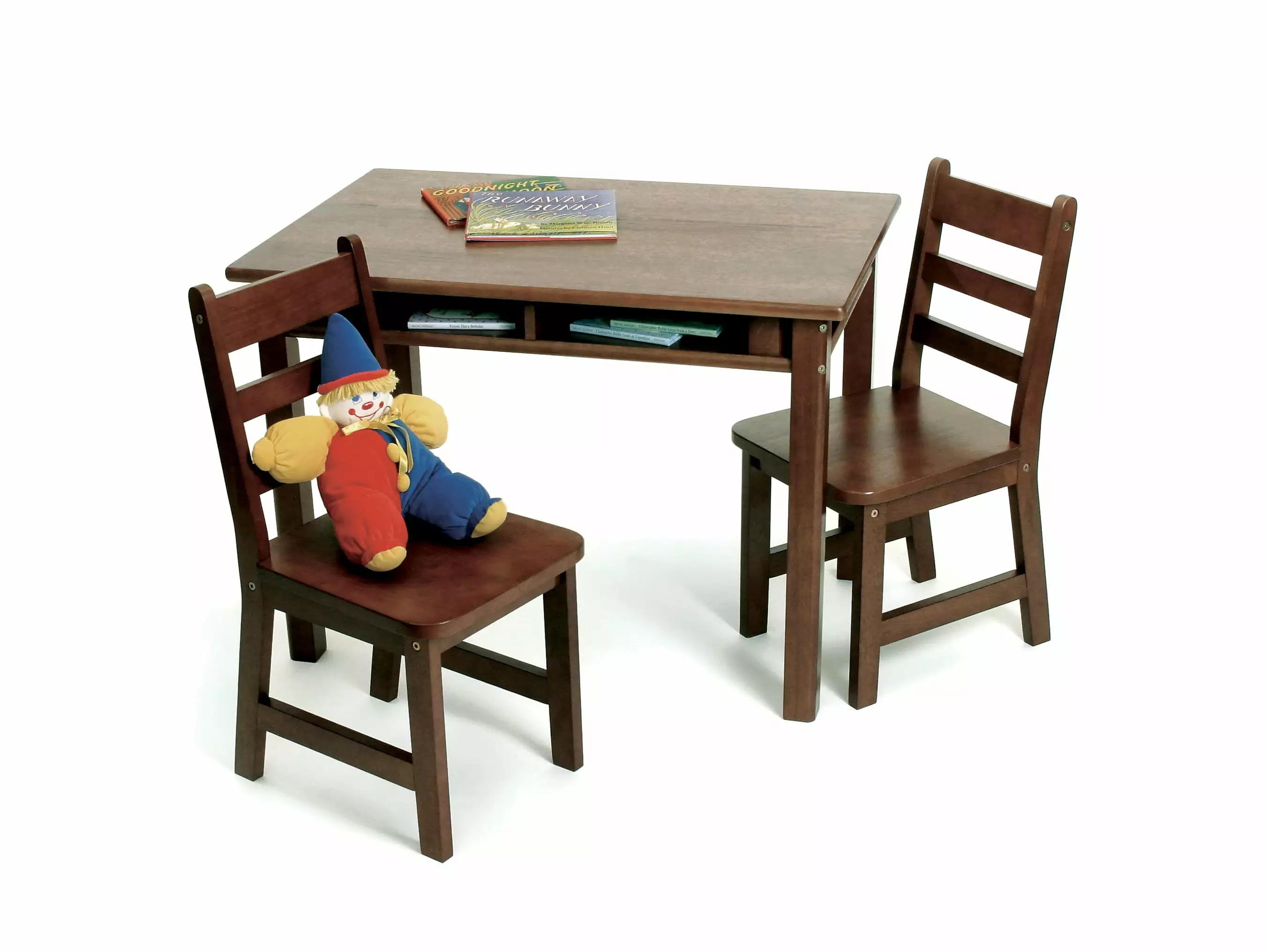 Lipper International Children's Rectangular Table and 2 Chairs Set with Shelves. Multiple Colors