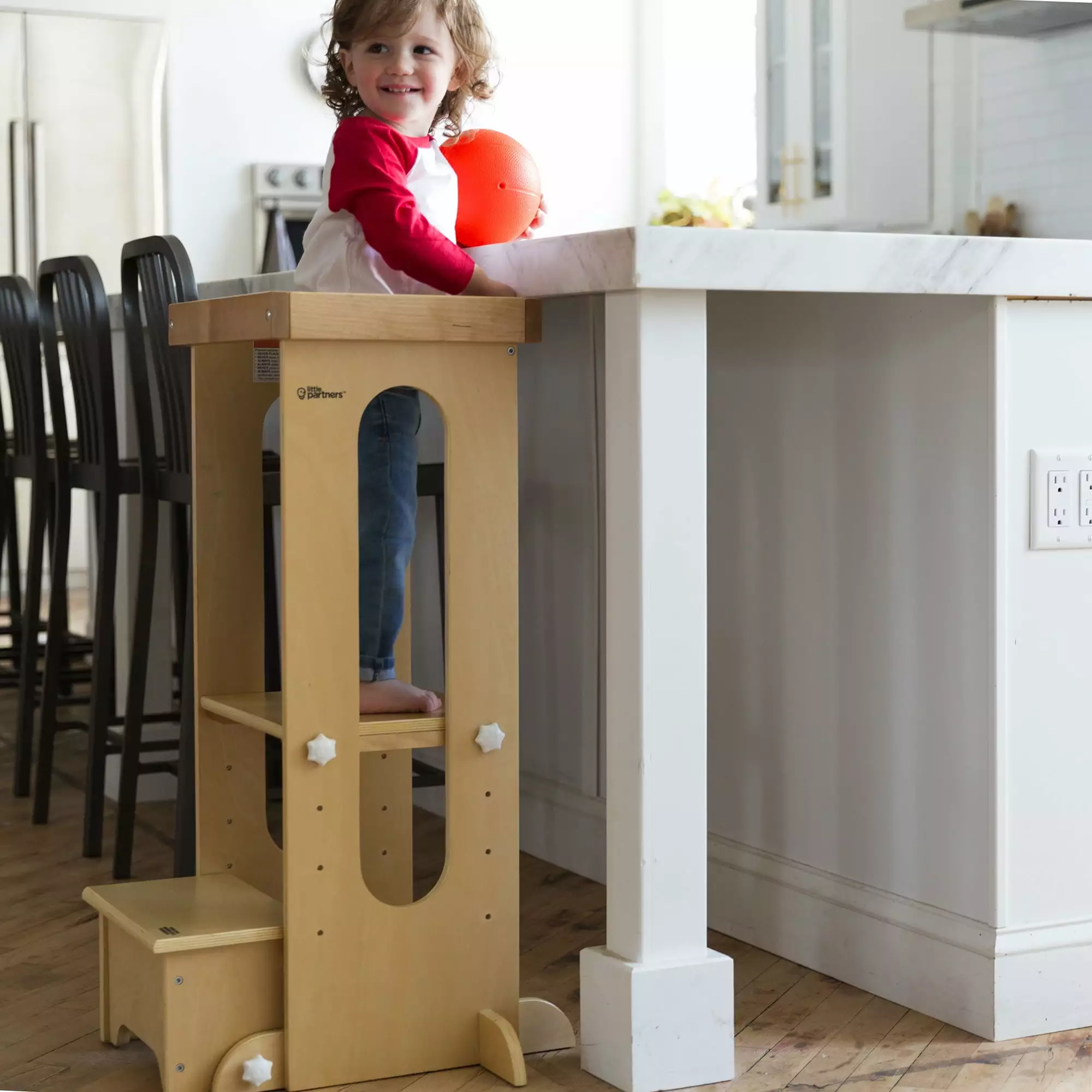 Little Partners Explore 'N Store Learning Tower Folding Toddler Learning Tower Adjustable Height Step Stool - Natural