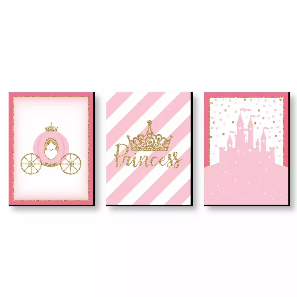 Little Princess Crown - Castle Nursery Wall Art & Kids Room Decor - 7.5 inches x 10 inches - Set of 3 Prints