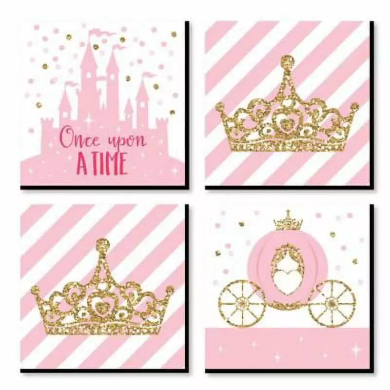 Little Princess Crown - Kids Room. Nursery D??cor and Home D??cor - 11 x 11 inches Nursery Wall Art - Set of 4 Prints for Baby's Room