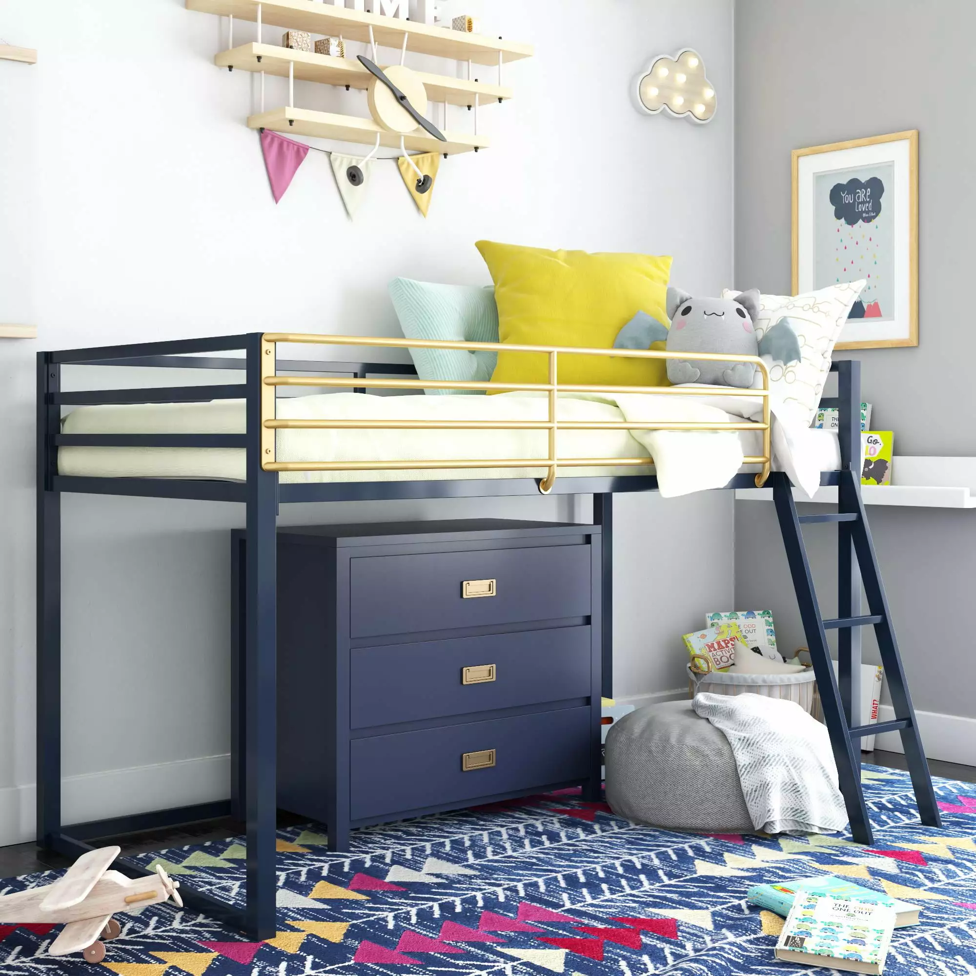 Little Seeds Monarch Hill Haven Twin Size Metal Junior Loft Bed. Navy