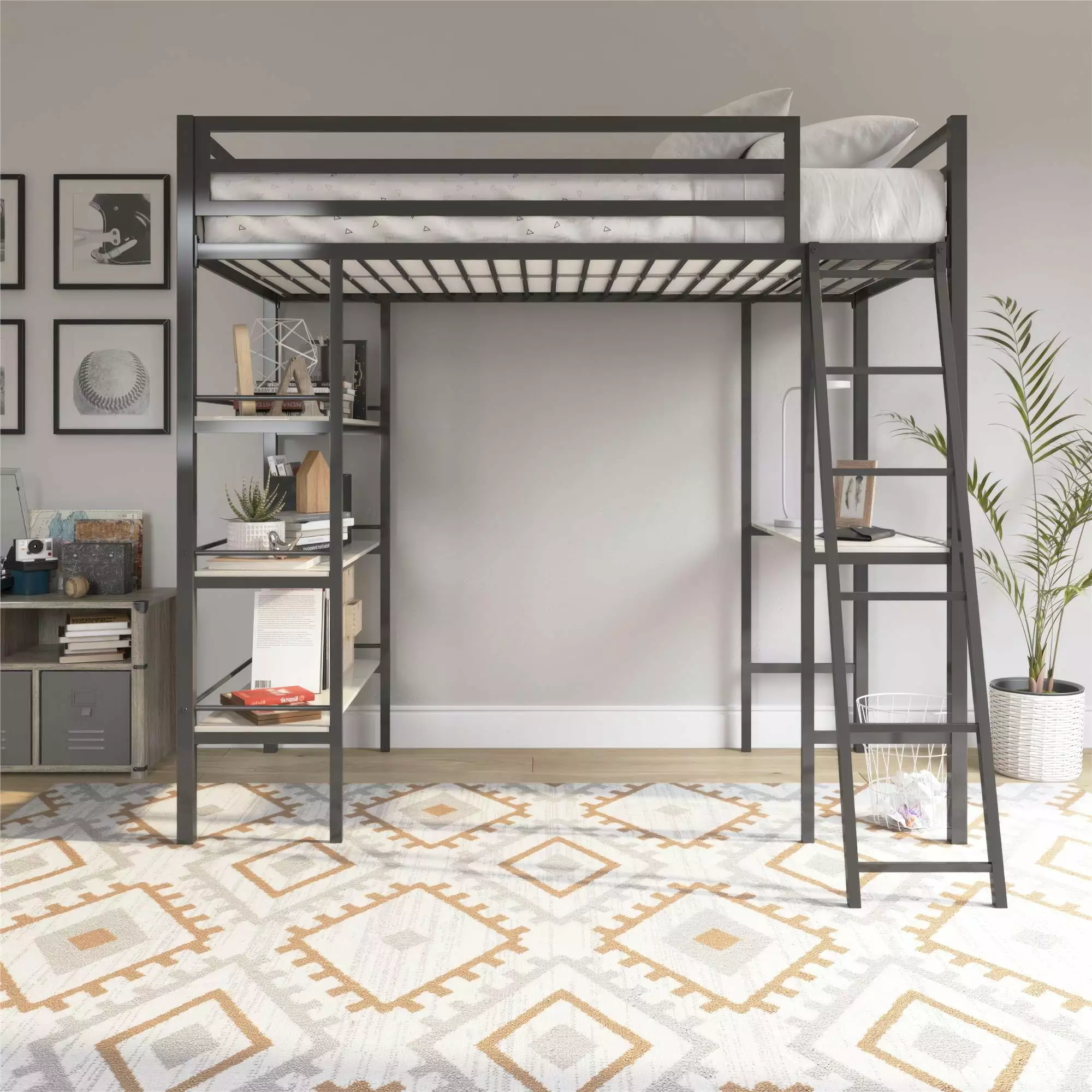 Little Seeds Nova Metal Loft Bed with Shelves