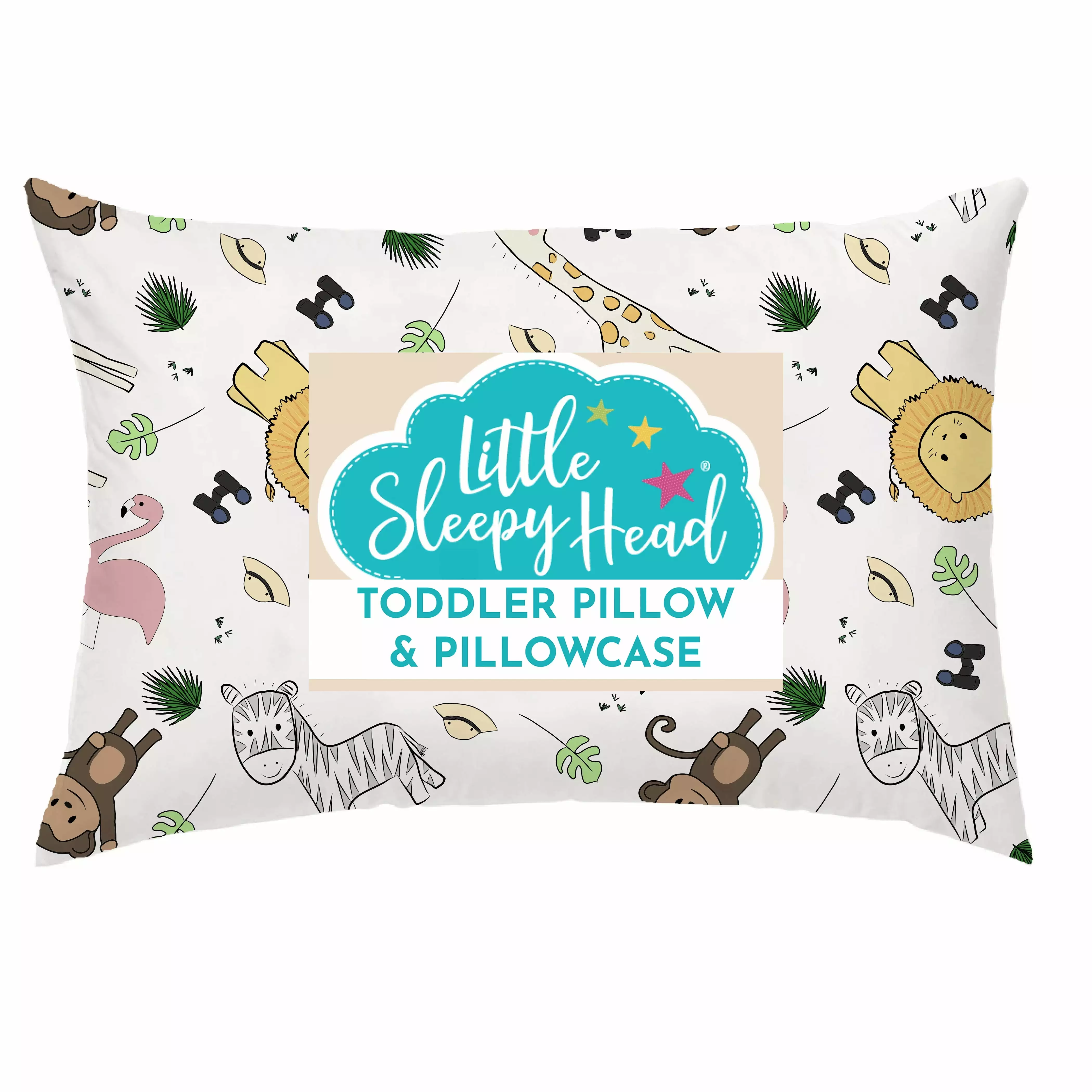 Little Sleepy Head Toddler Pillowcase - Cotton and Hypoallergenic Small Pillow Cases. 13 x 18 (Safari)