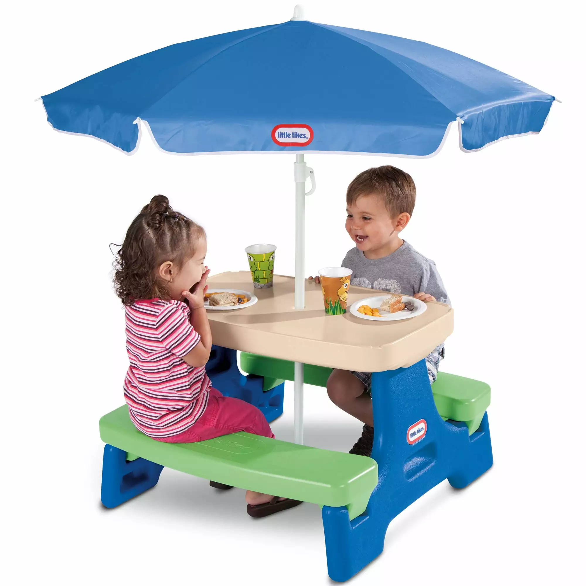 Little Tikes Easy Store Jr. Picnic Table with Umbrella. Blue & Green Play Table with Umbrella. Kids