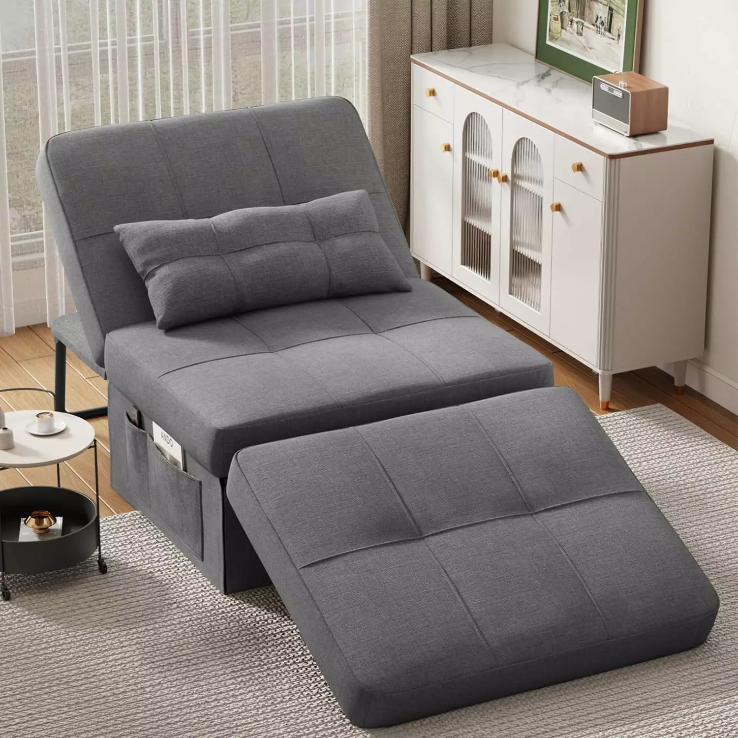 Lofka Sofa Bed. 4 in 1 Sleeper Chair with Adjustable Backrest and One Pillow. Convertible Couches for Living Room. Dark Gray