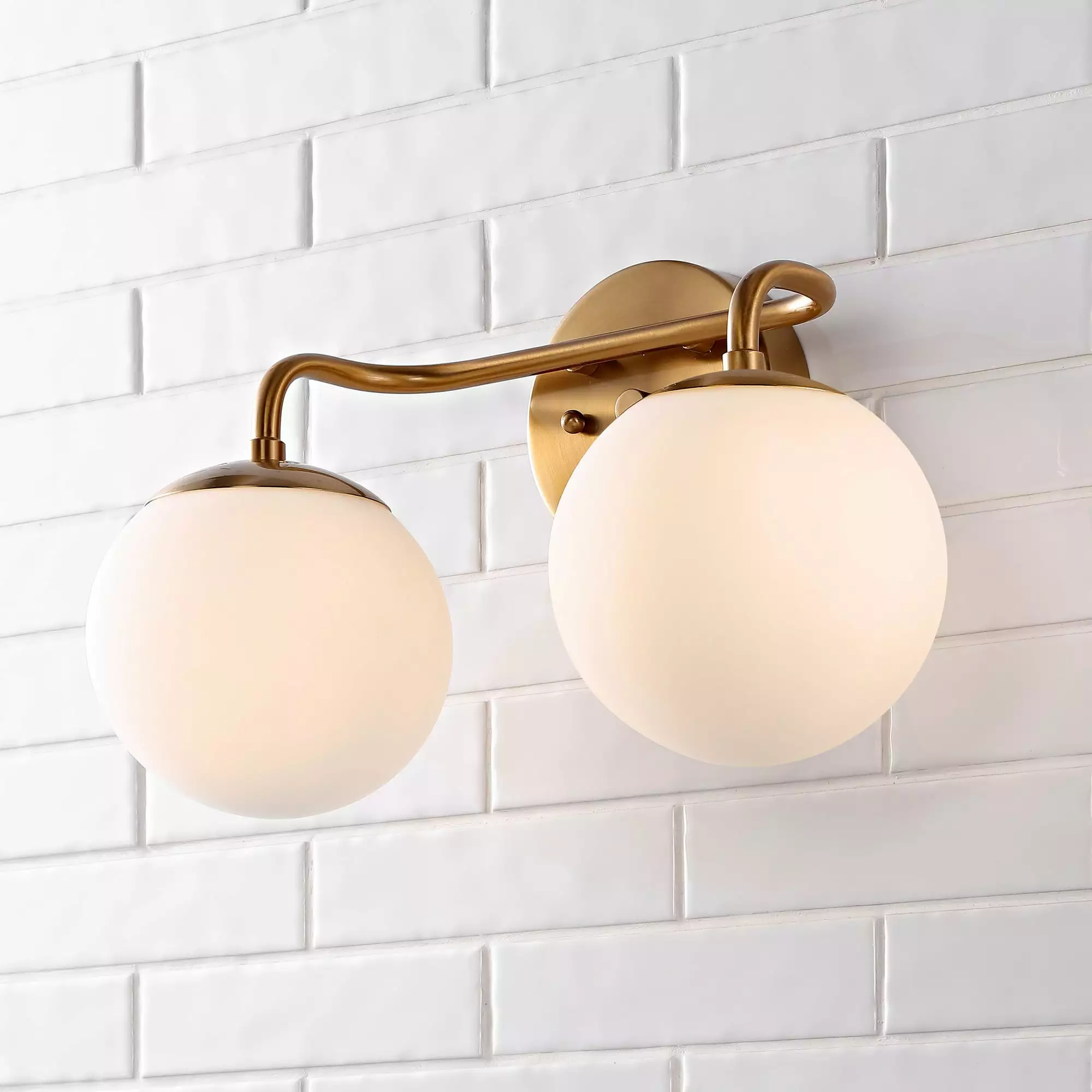 Louis Parisian Globe 15 2-Light Metal/Frosted Glass Modern Contemporary LED Vanity. Brass Gold