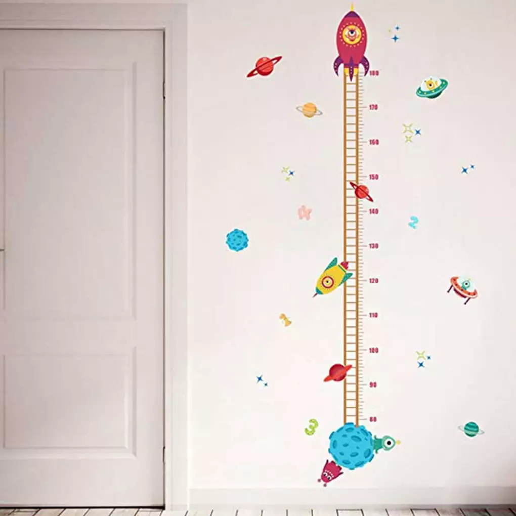 Lovely Rocket Growth Chart Wall Stickers Kids Room Decoration Children Height Measure DIY Home Decals