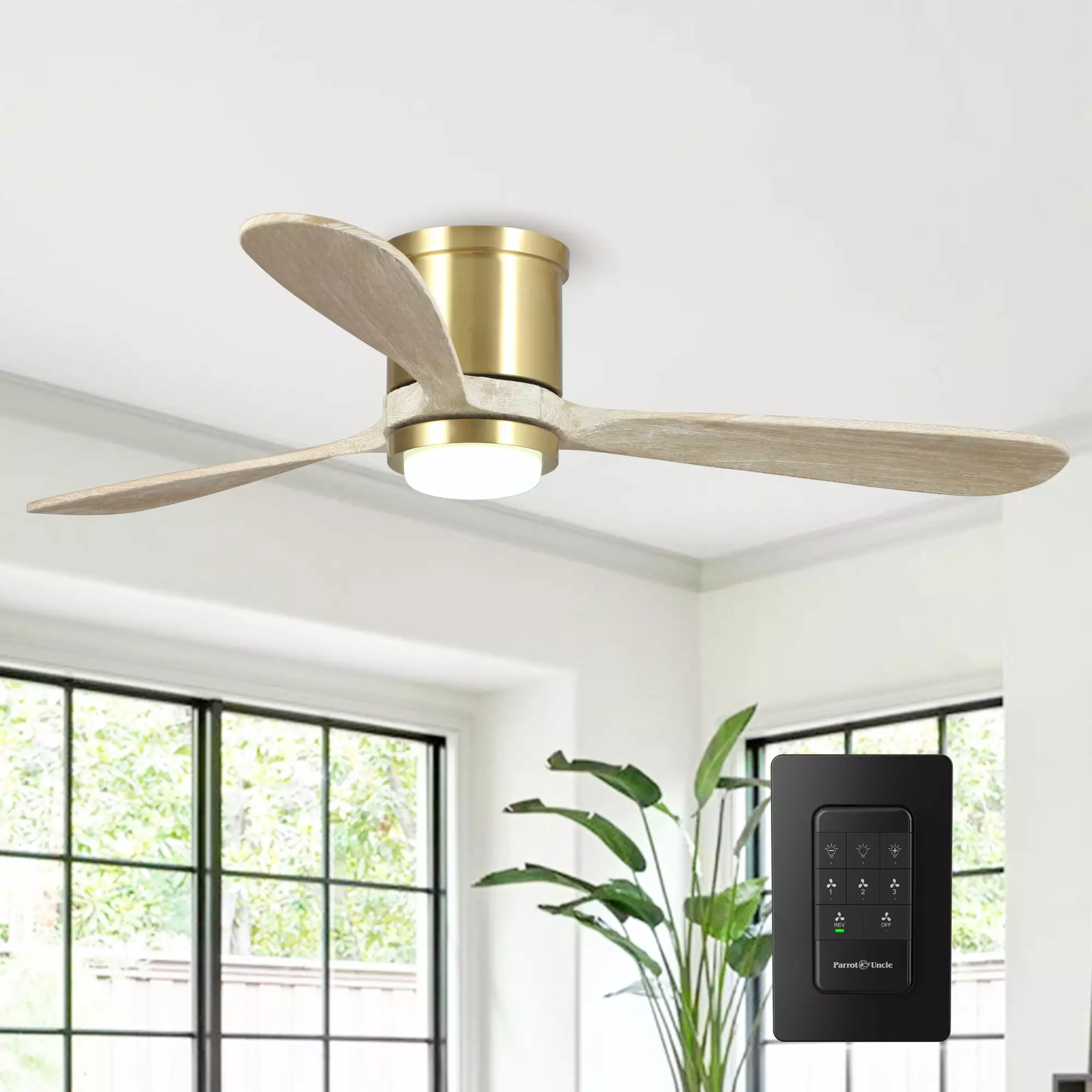 Low Profile Ceiling Fan with Lights 52 Inch Modern Flush Mount Ceiling Fan with Remote Control. Pale Gold