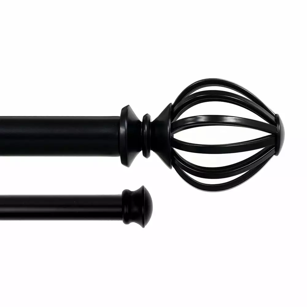 Lumino 1 Inch Black Regis Cage. Double Curtain Rod Set. 42-120 Width