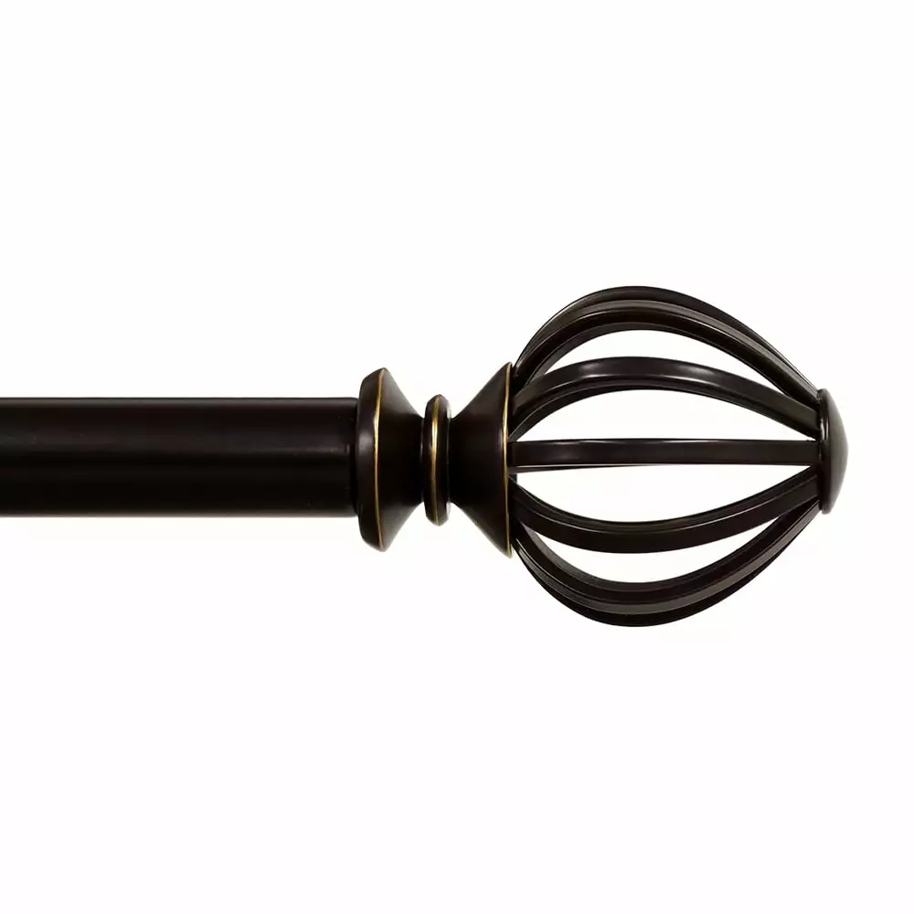 Lumino 1 Inch Oil Rubbed Bronze Regis Cage. Single Curtain Rod Set. 42-120 Width