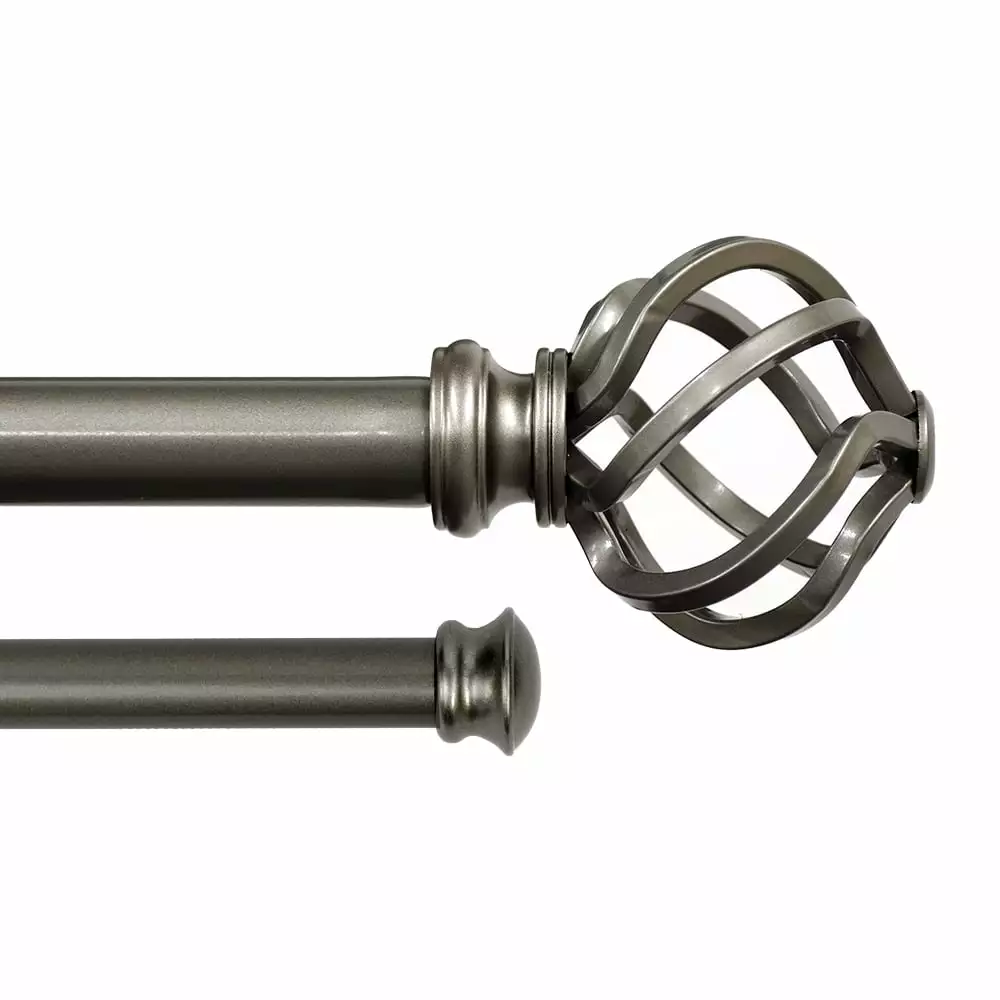 Lumino 1 Inch Pewter Prima Cage. Double Curtain Rod Set. 42-120 Width