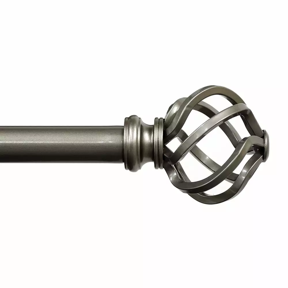 Lumino 1 Inch Pewter Prima Cage. Single Curtain Rod Set. 42-120 Width