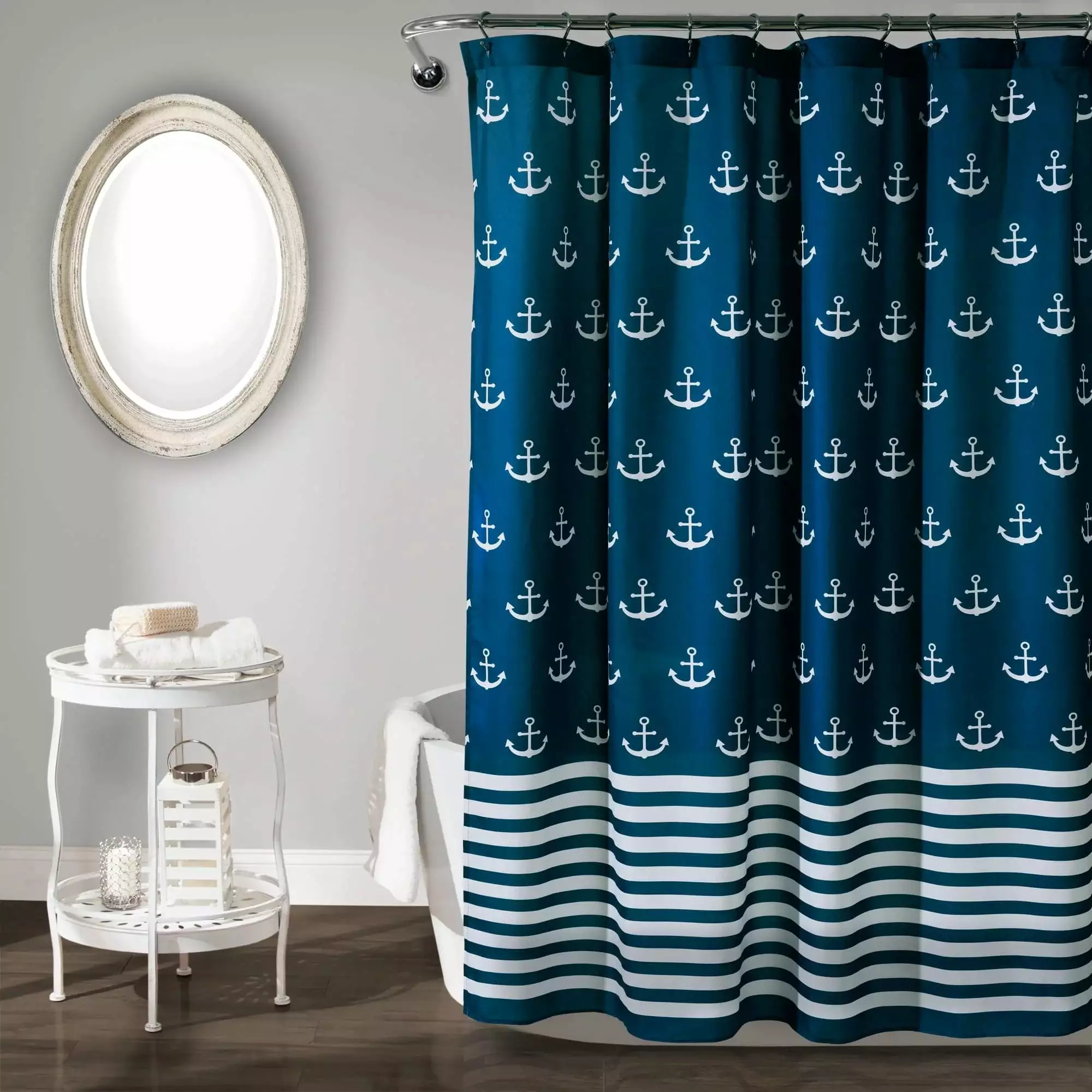 Lush Decor Anchor Coastal Shower Curtain. 72x72. Navy. Single