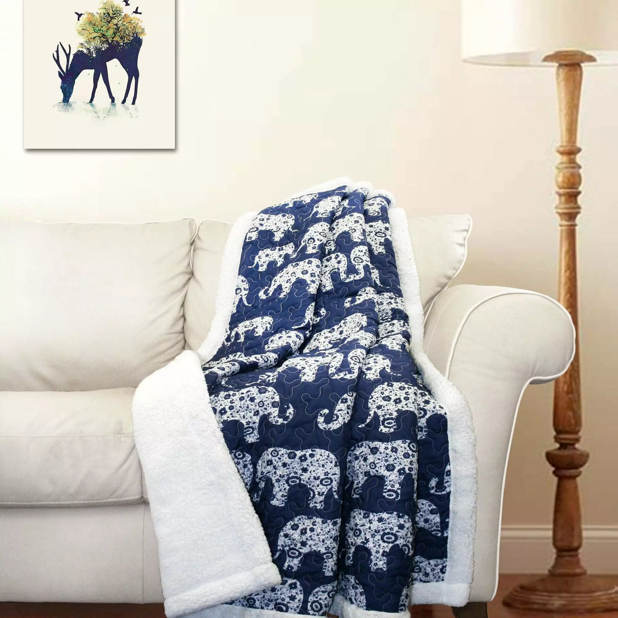 Lush Decor Elephant Parade Kids Animal Print Polyester Sherpa Reverse Throw. 60 x 50. Navy. Single