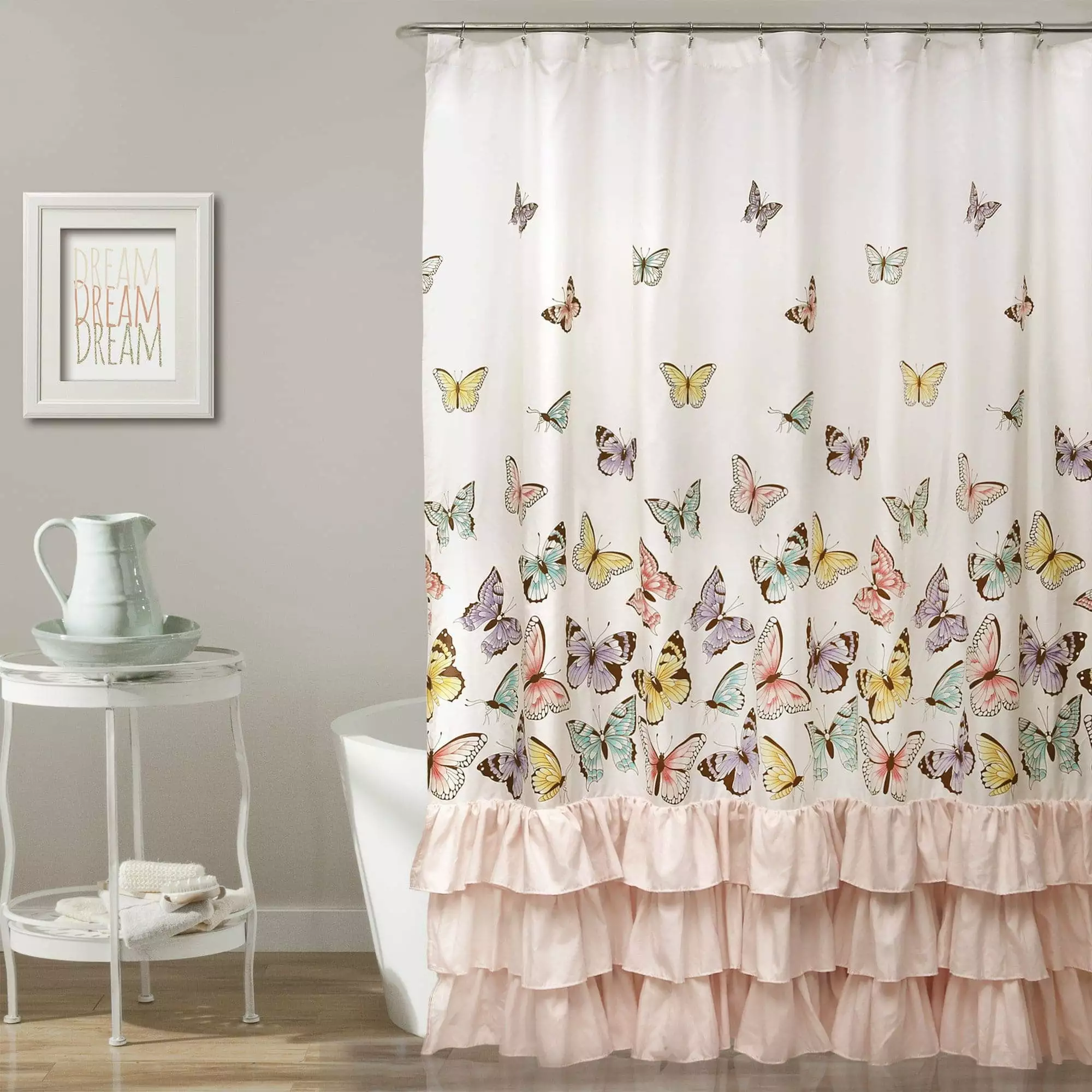 Lush Decor Flutter Butterfly Kids Nature Shower Curtain. 72x72. Pink. Single