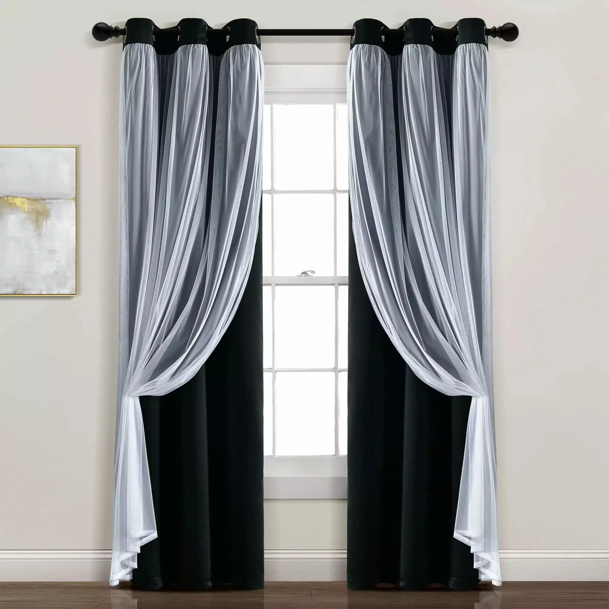 Lush Decor Grommet Sheer Panels With Insulated Blackout Lining Black 38X84 Set