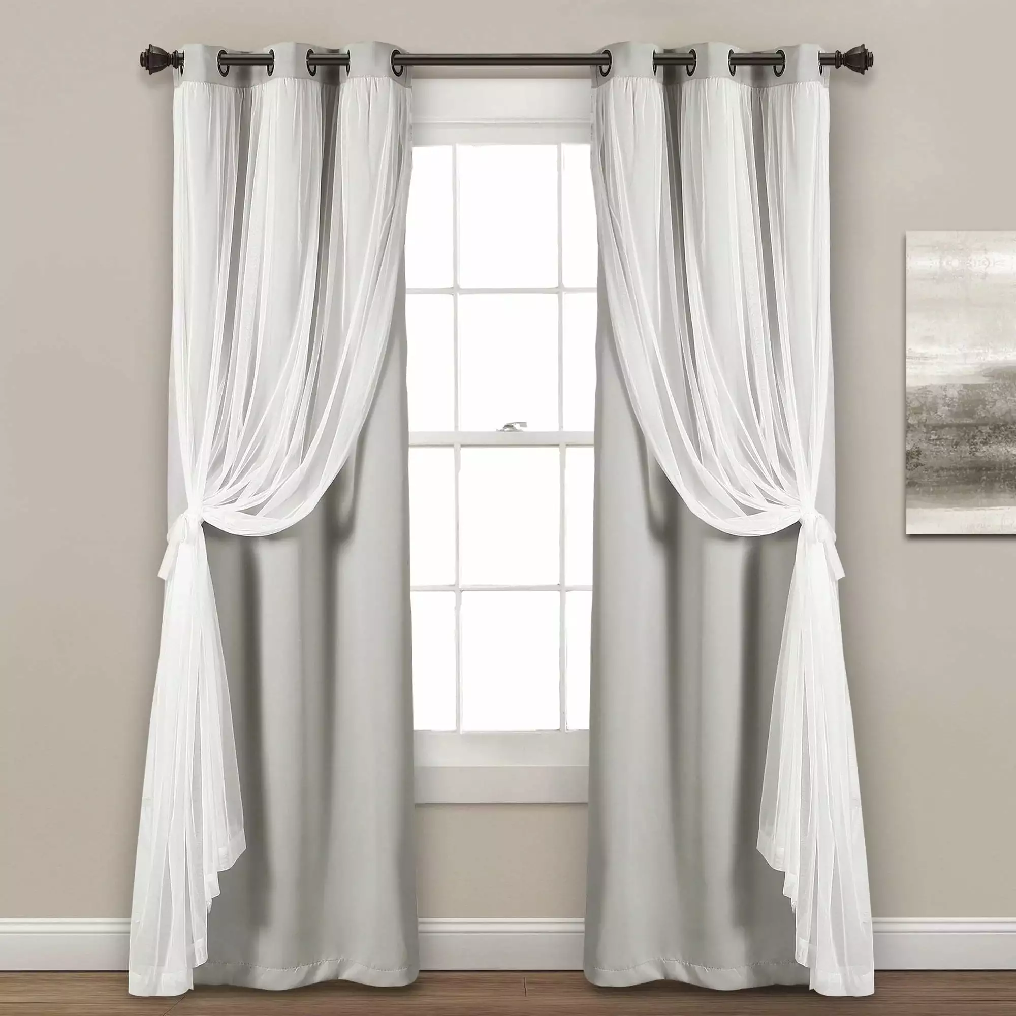 Lush Decor Grommet Sheer Window Curtain Panels With Insulated Blackout Lining Solid Color 100% Polyester. Light Gray. 95''L x 38''W. Set of 2