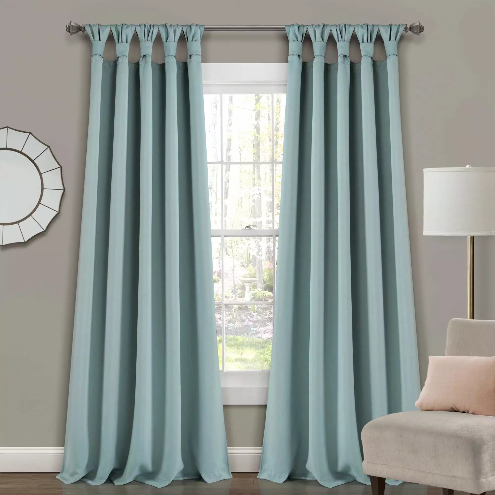 Lush Decor Insulated Knotted Tap Blackout 84 x 52 Solid Blue 100% Polyester Knotted Tab Top Pair Window Panel