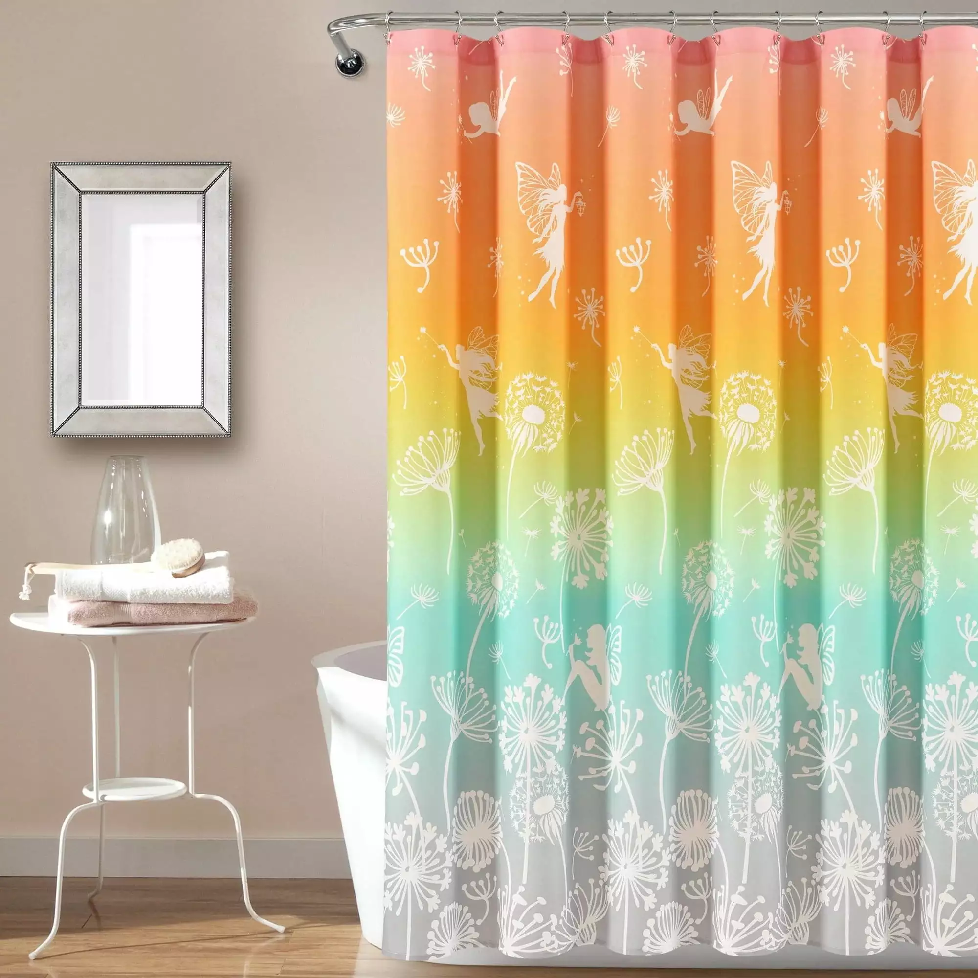 Lush Decor Make A Wish Dandelion Fairy Ombre Shower Curtain Pastel Rainbow Single 72 x 72