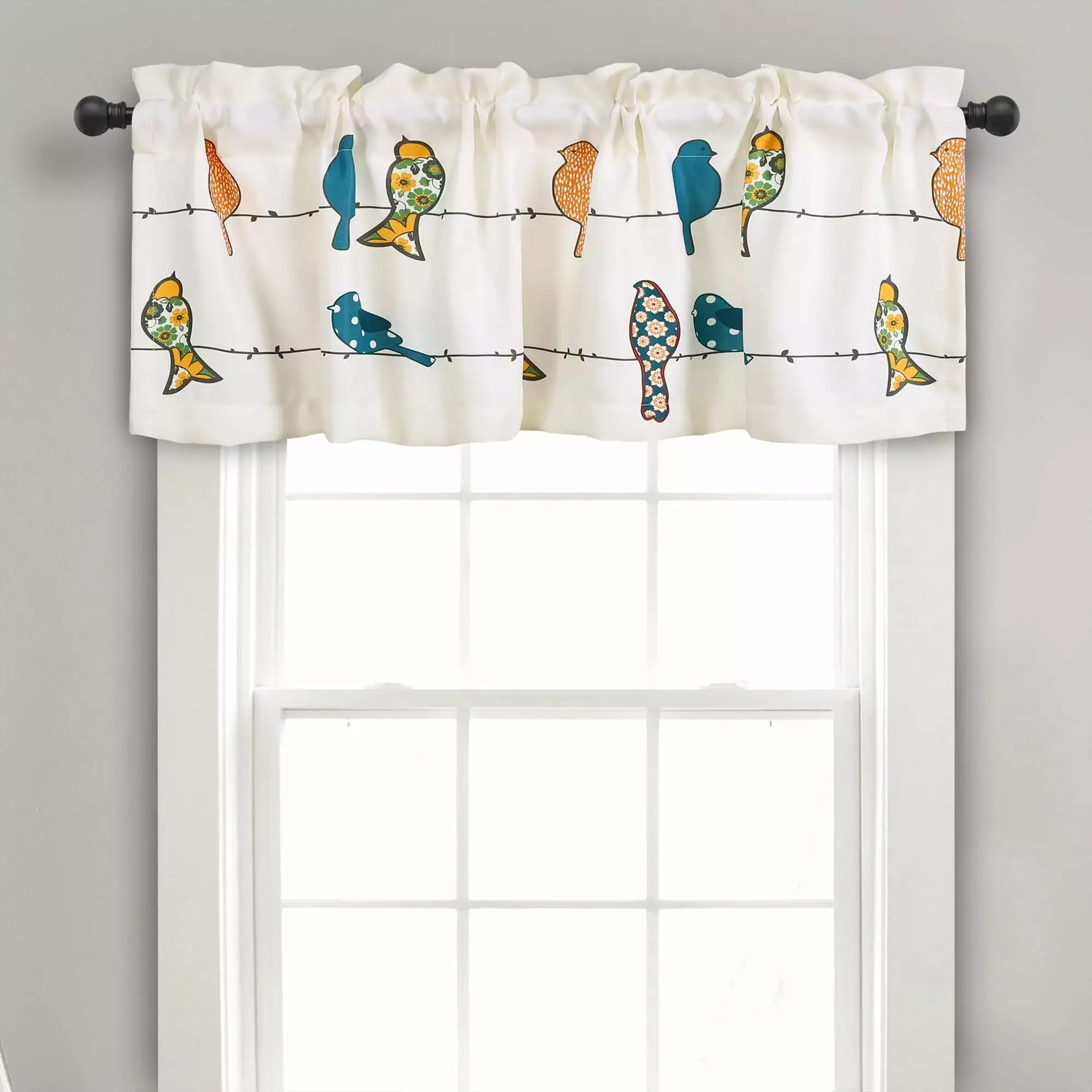 Lush Decor Rowley Birds Room Darkening 18 x 52 + 2 Header Animal print Multi 3 Rod Pocket Single Valance