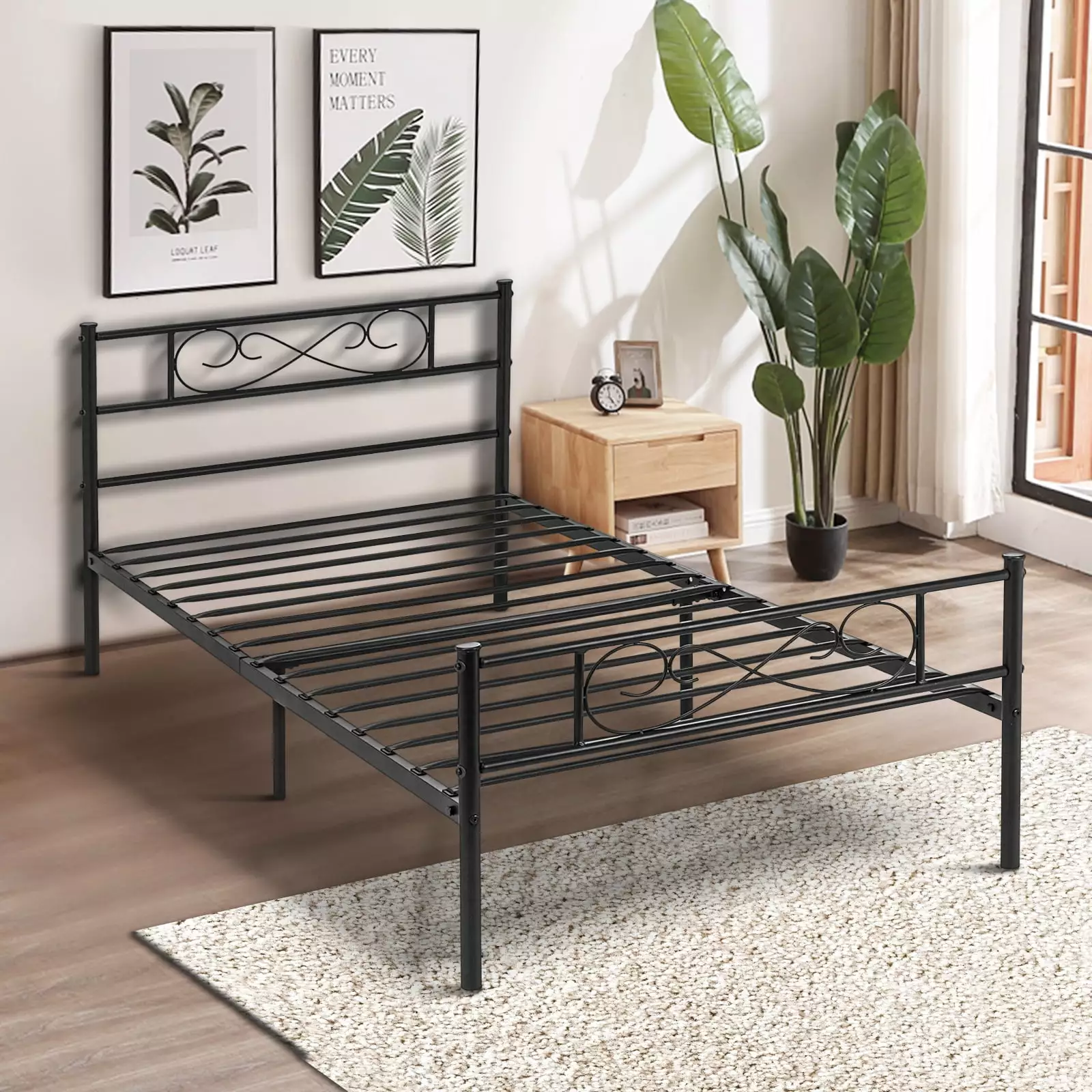 Lusimo Twin Bed Frame with Headboard Black 12 inch Metal Platform Bed Frame No Box Spring Needed Twin Size Easy Assembly.Black