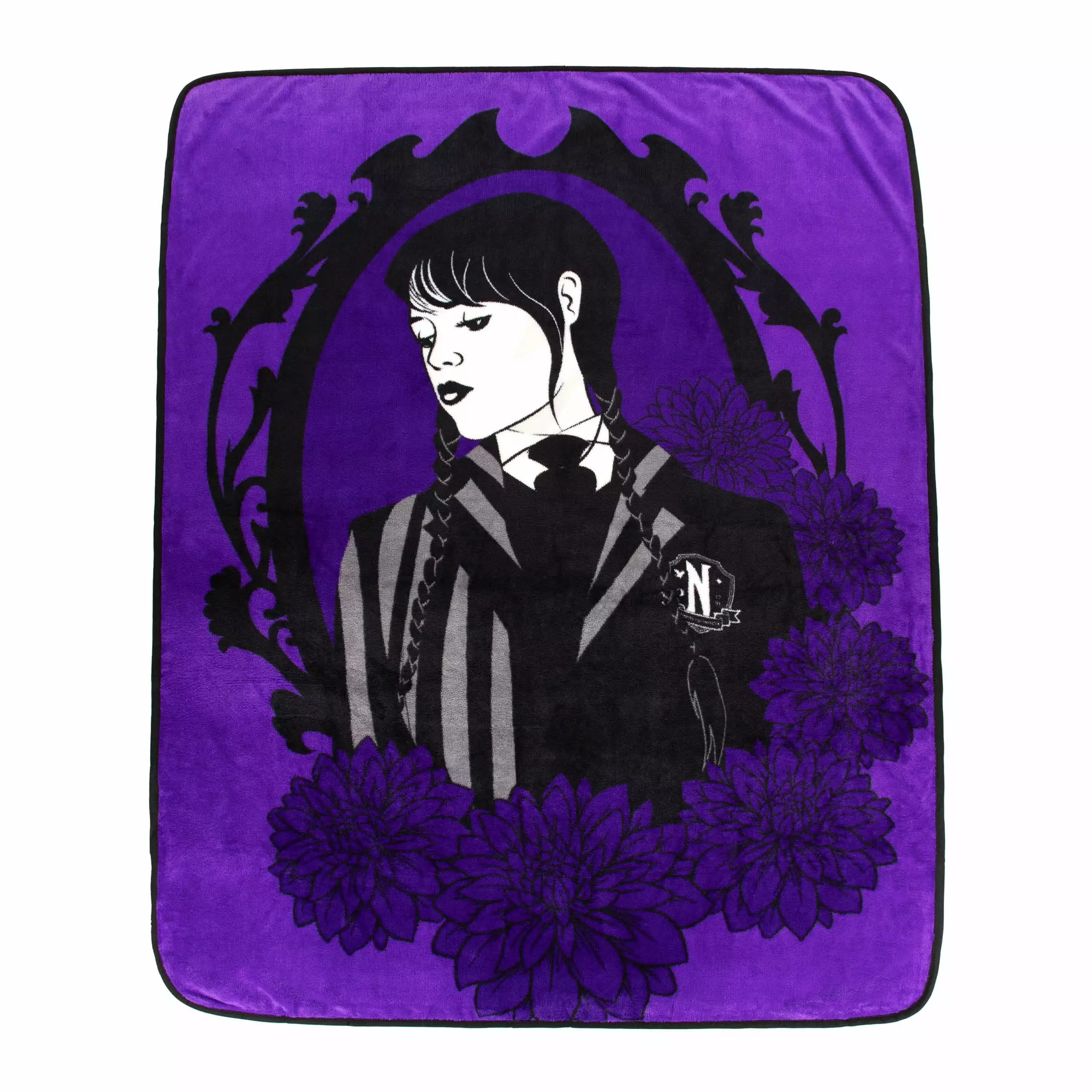 MGM Wednesday Addams Stain Glass Purple Silk Touch Throw. 46 x 60 inches. 100% Microfiber Addams Family Bedding