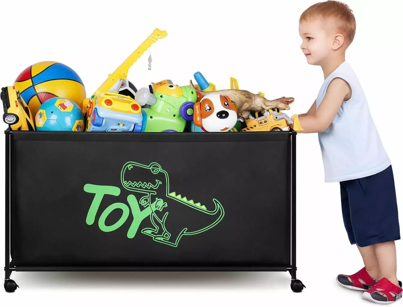 MISSLO Large Toy Box with Wheels Big Toy Chest for Kids Black