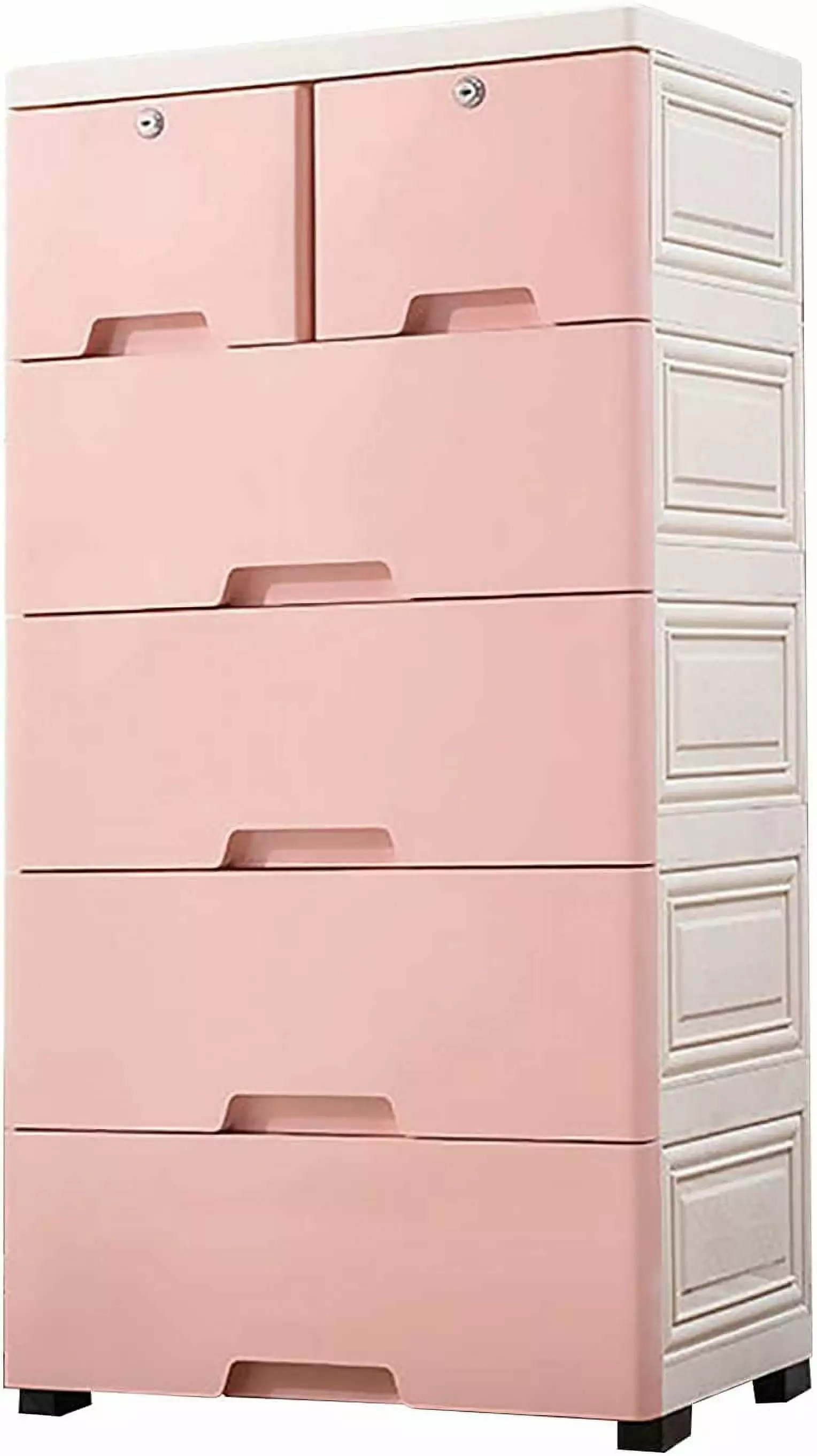 MONIPA 5 Layers Storage Cabinets 6 Drawer Plastic Dresser Organizer with Wheels for Home Office Bedroom (Pink)