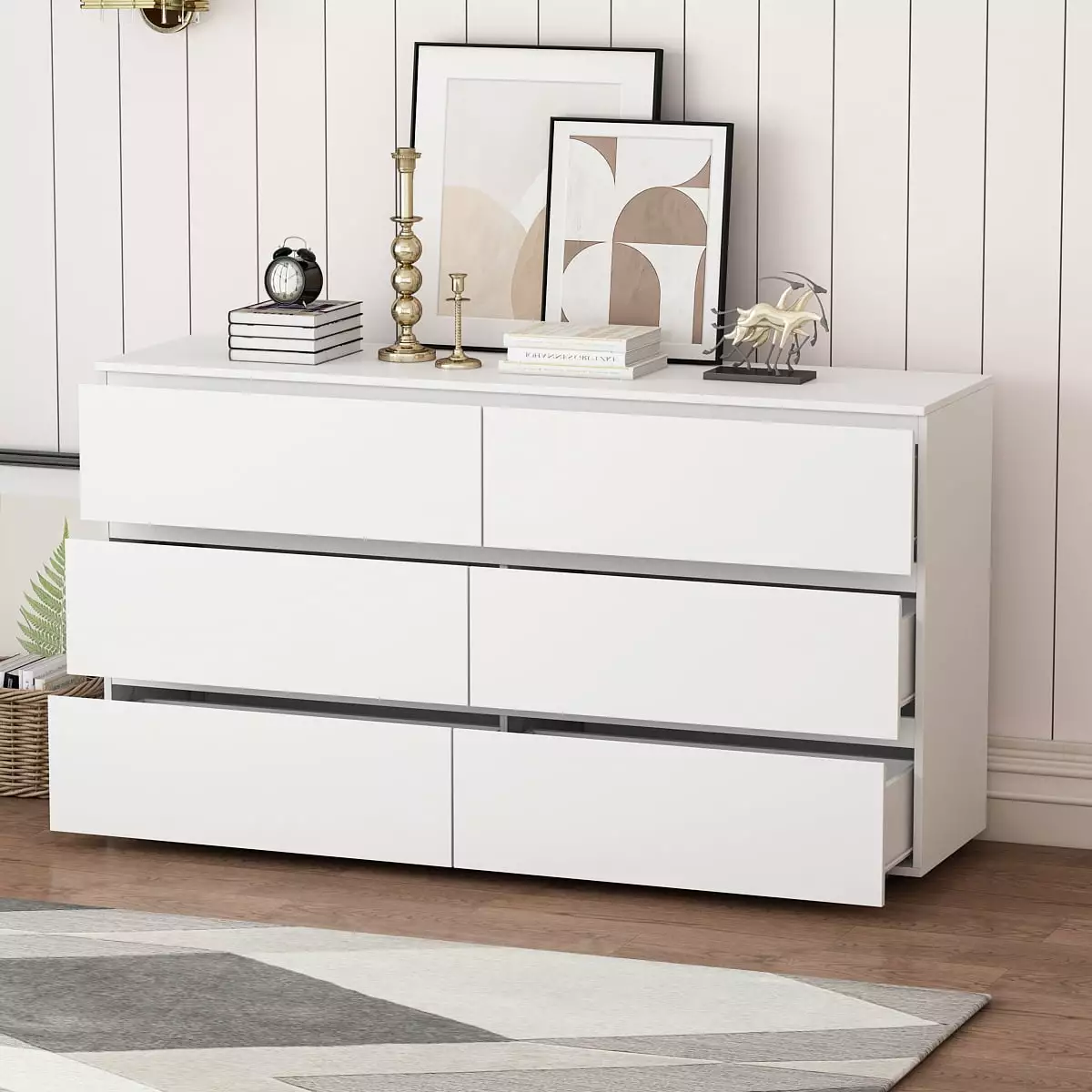 MONSLIPA 6 Drawer Dresser for Bedroom. Storage Organizer Chest of Drawers for Living Room Hallway Entryway. White