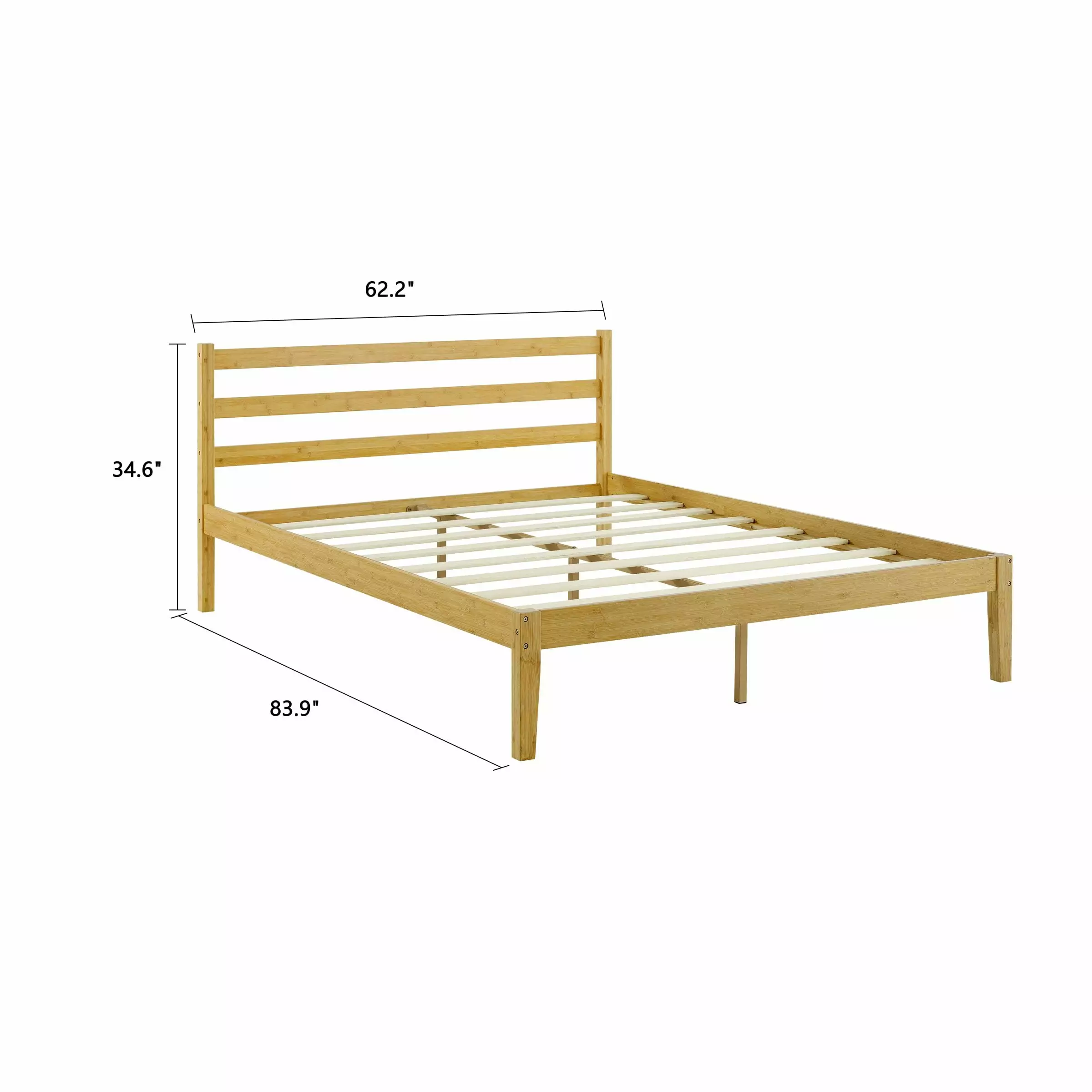 MUSEHOMEINC Classic Bamboo Platform Bed Frame with Headboard for Bedroom. Strong Wood Slat Support. No Box Spring Needed.Natural Queen