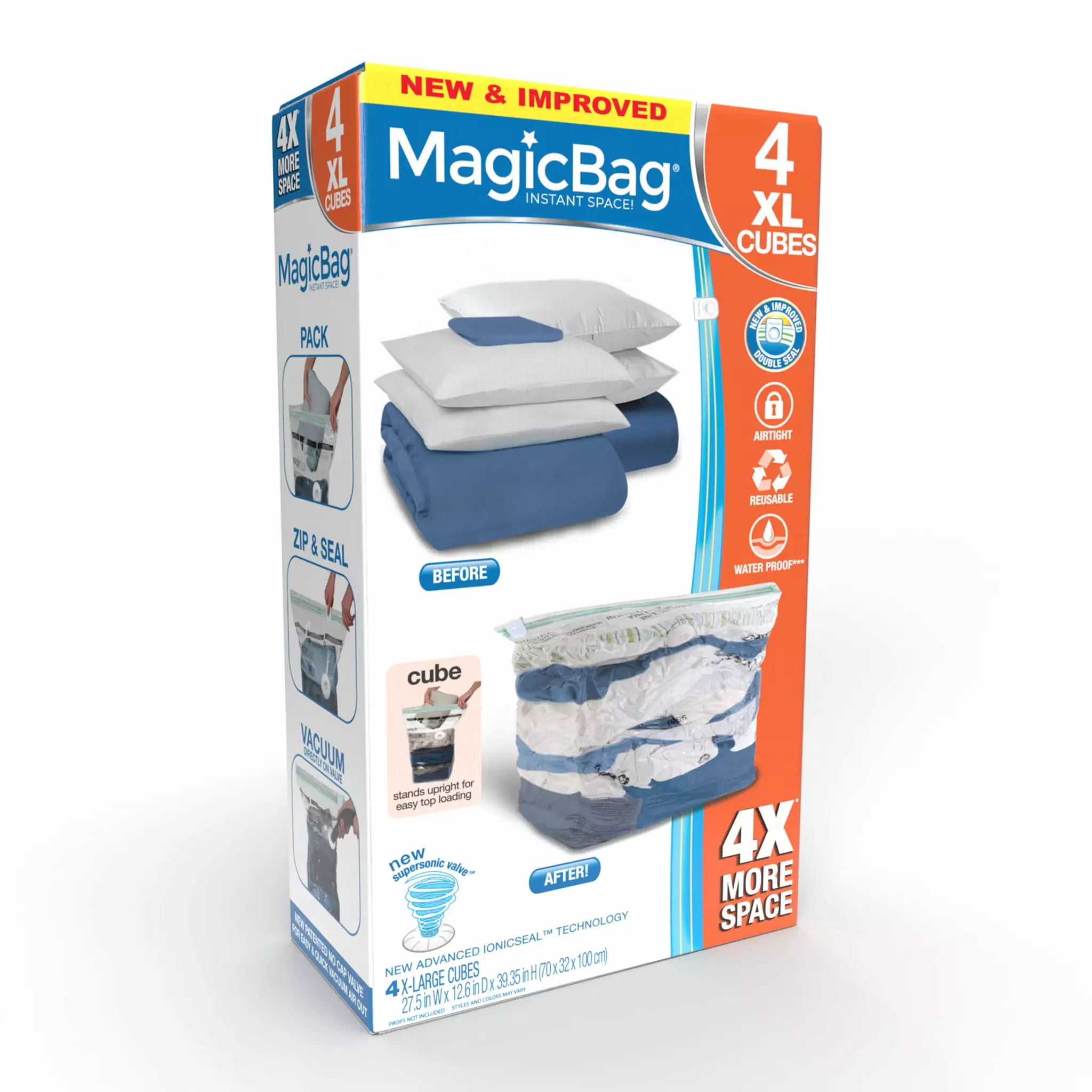 Magicbag Cube Instant Space Saver Storage - Extra Large - Double Zipper - 4 Pack