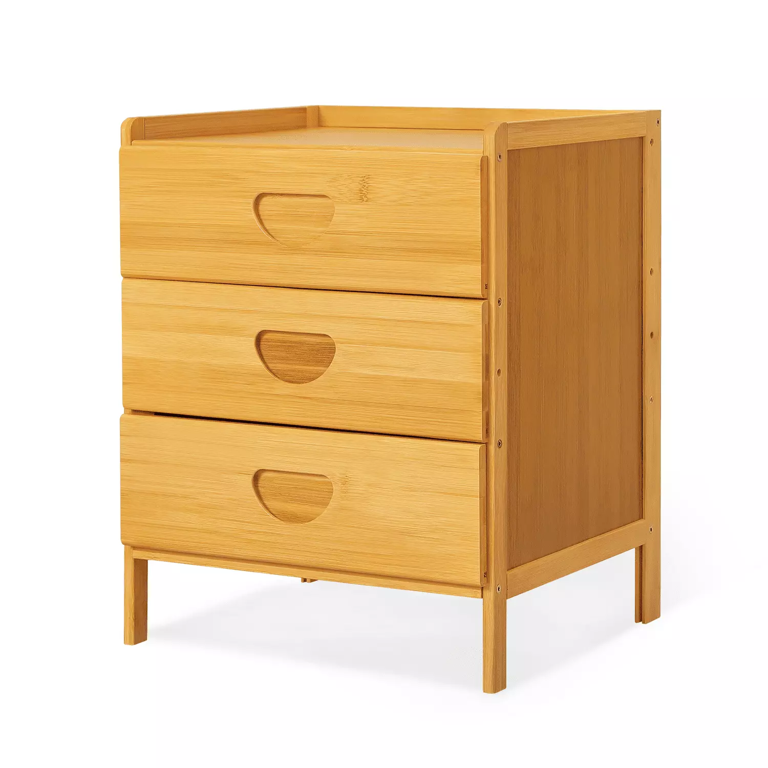 Magshion Bamboo 3 Tiers 3 Drawers Beside Table. Modern Nightstand Storage Rack. Natural. for Bedroom