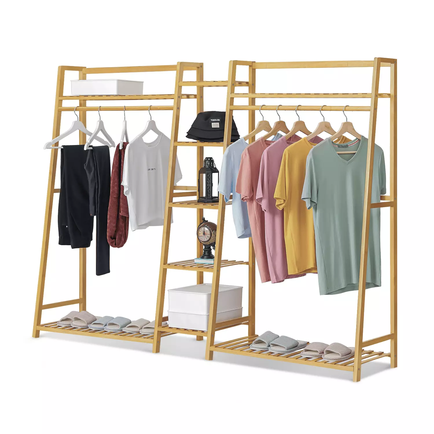 Magshion Bamboo 5 Tiers Trapezoid Coat Rack. Closet Organizer Open Wardrobe. Natural. for Bedroom